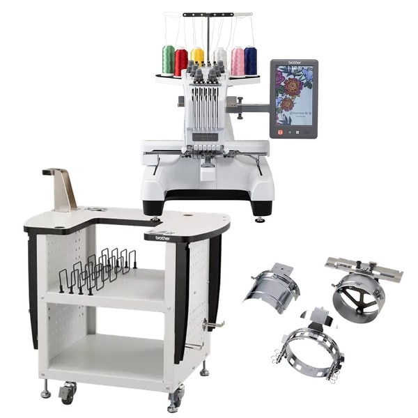 Brother PR680W 6 Needle Embroidery Machine With Cap Frame and Stand Bundle
