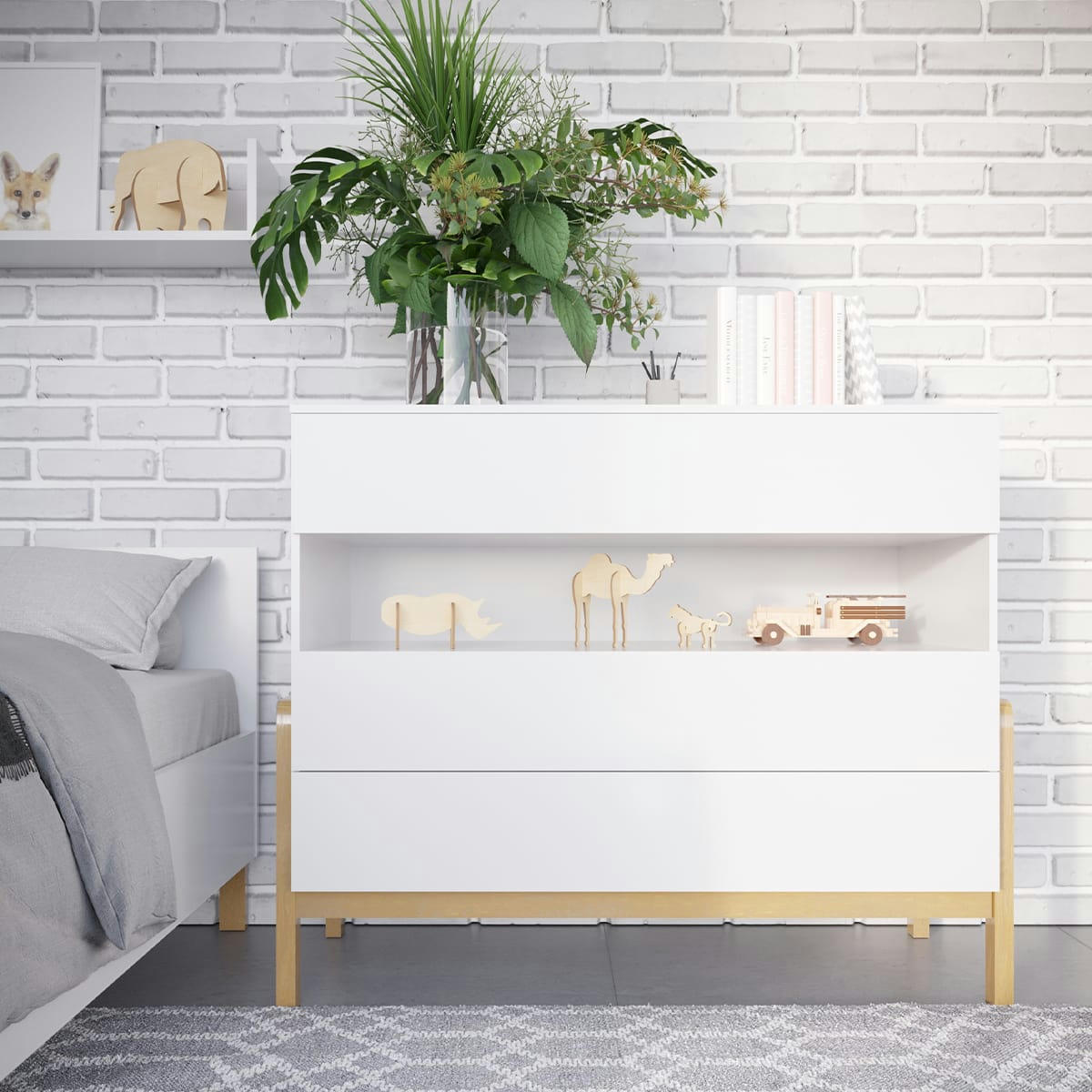 VICTOR - Commode 3 tiroirs 1 niche blanc naturel