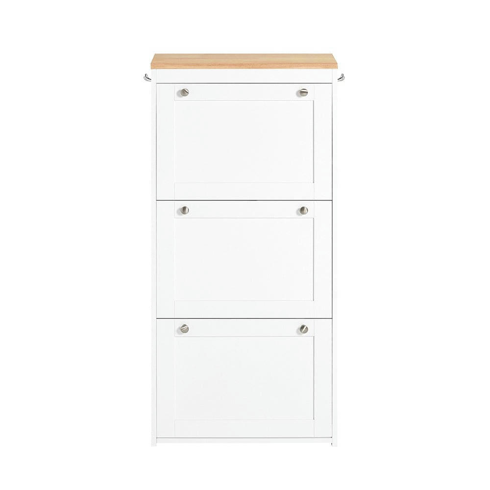 - Meuble à chaussures 3 abattants effet bois blanc et nature