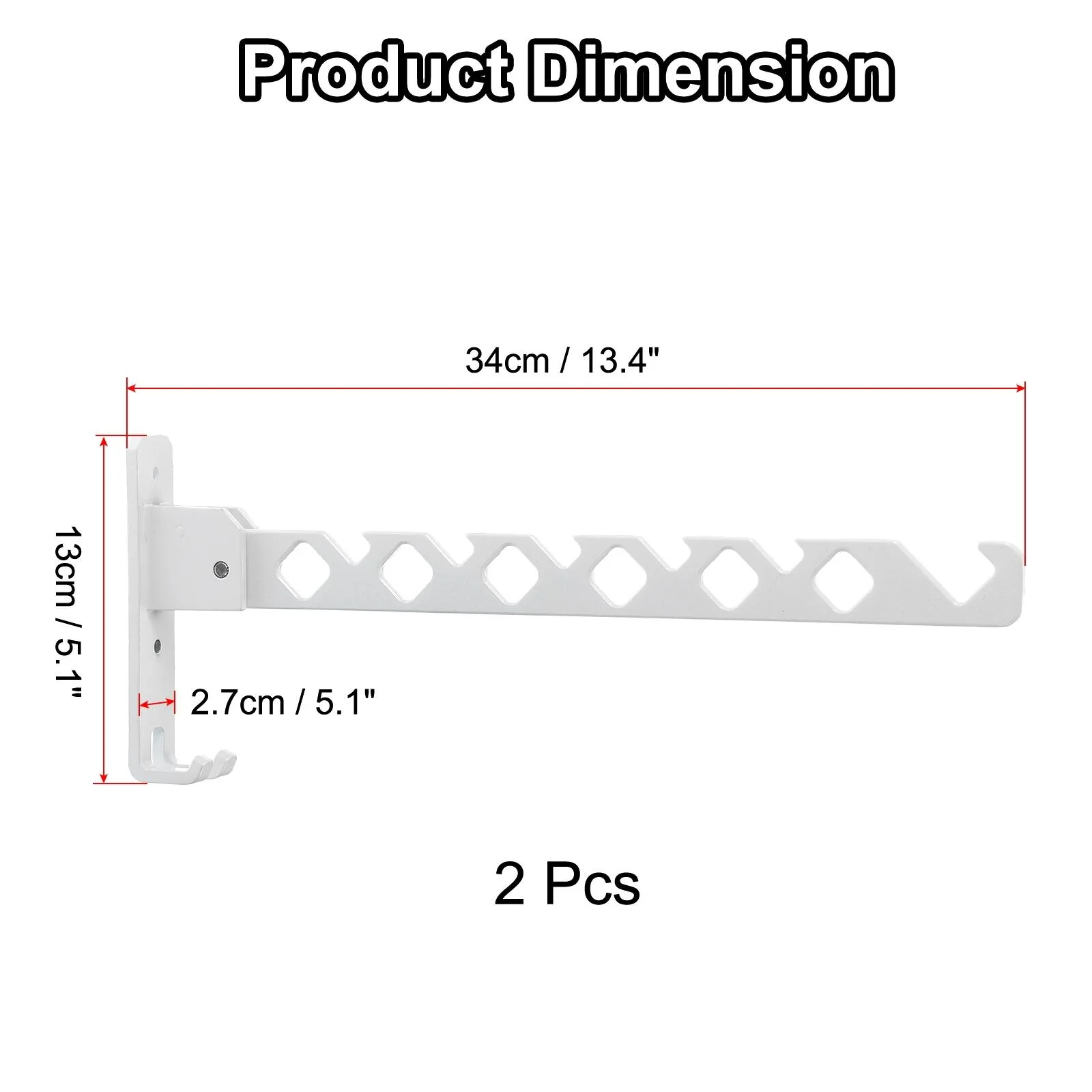2pcs Folding Coat Hanger Holder, Clothes Drying Rack Wall Mounted - 13.4x1.1x5.1 inch