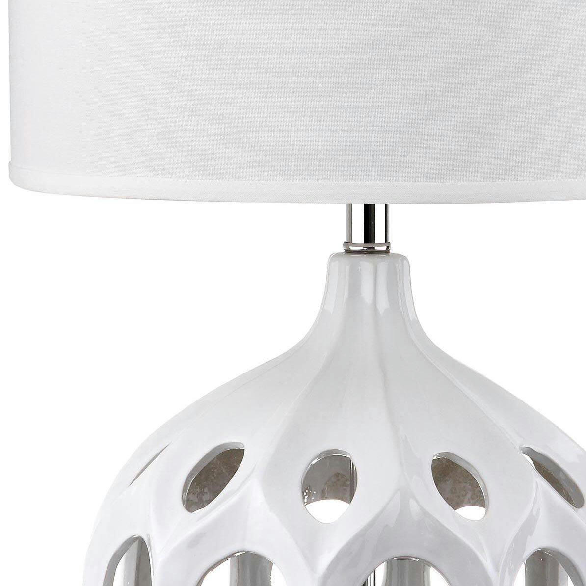 Safavieh Regina Hardback Drum Shade Ceramic Table Lamp, 16-in, White/Silver