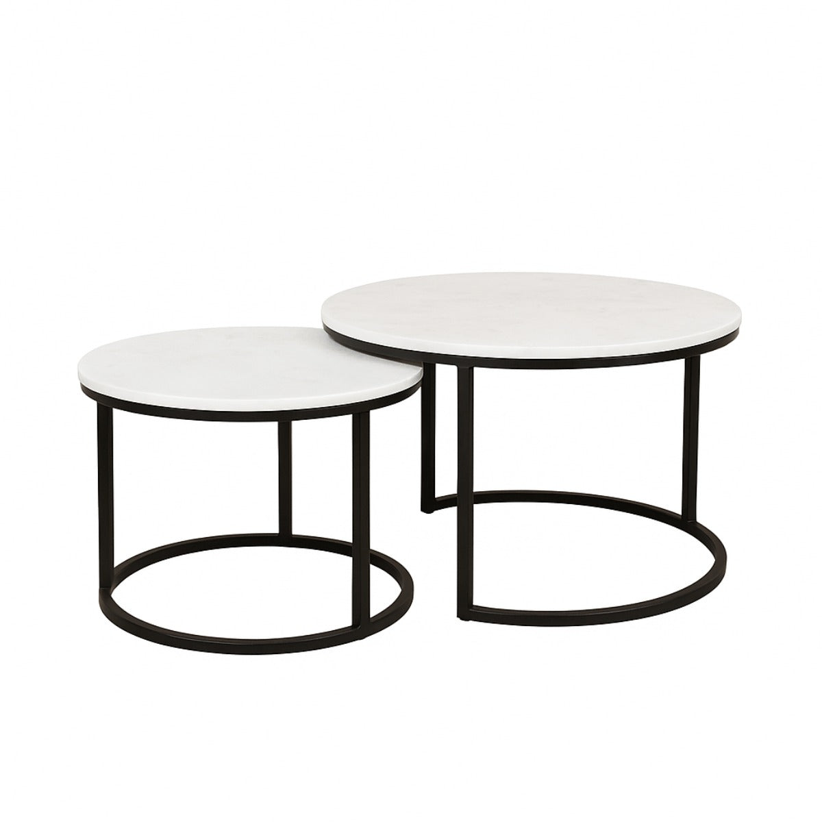 StarFurn Salontafel Nova - Rond Wit Marmer - 70x70x40cm - Set van 2