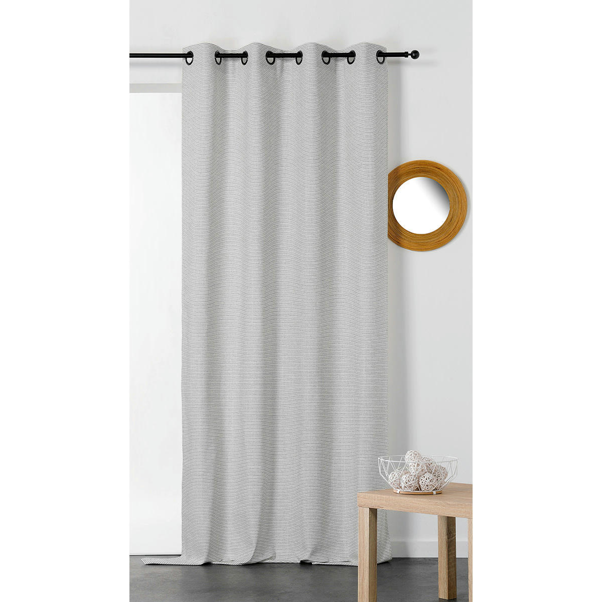 - Rideau rayé esprit bohème chic coton beige 135x260 cm
