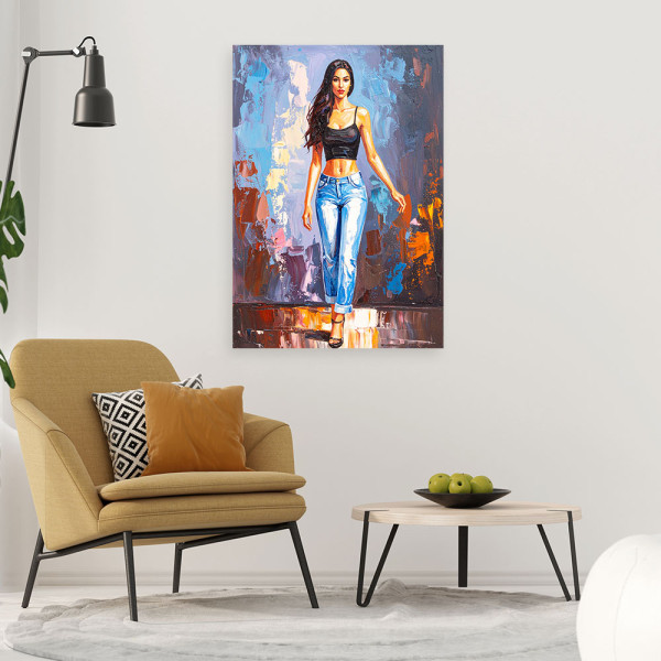 Feeby Obraz do salonu sypialni biura, Kobieta w jeansach 40x60
