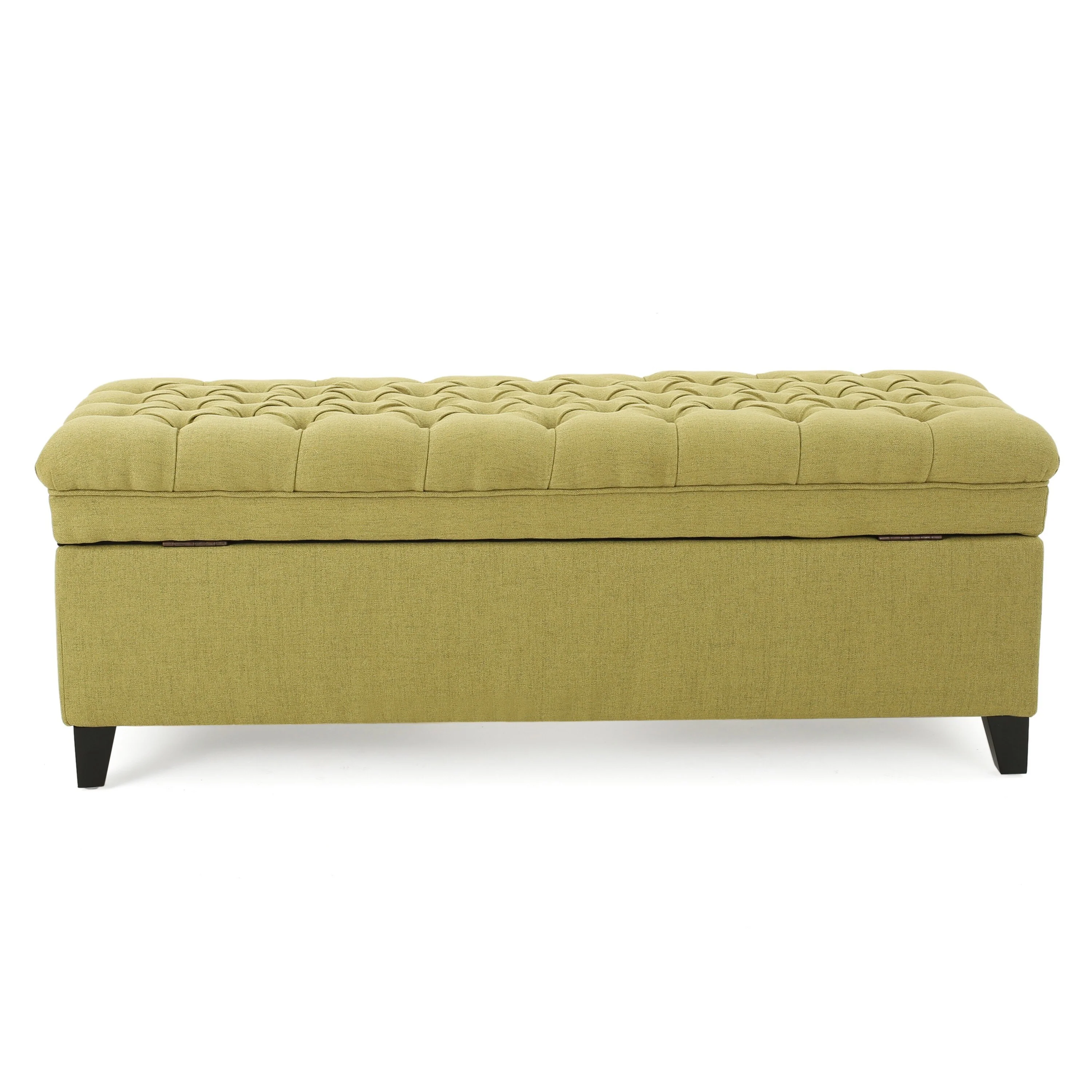 Rhya Storage Ottoman Bench, Soft Green Fabric, Black Wood, 50 Inch