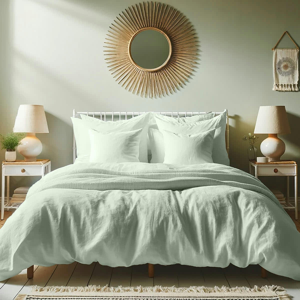 HORTENSE - Drap housse lin lavé  180x200x40 vert amande