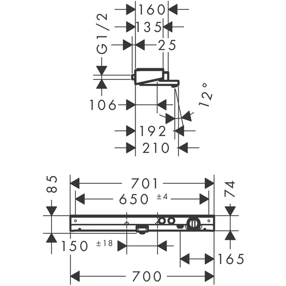 Wannenthermostat »ShowerTablet Select 700«, aus Kunststoff/Metall/Sicherheitsglas, Ausladung 192 mm