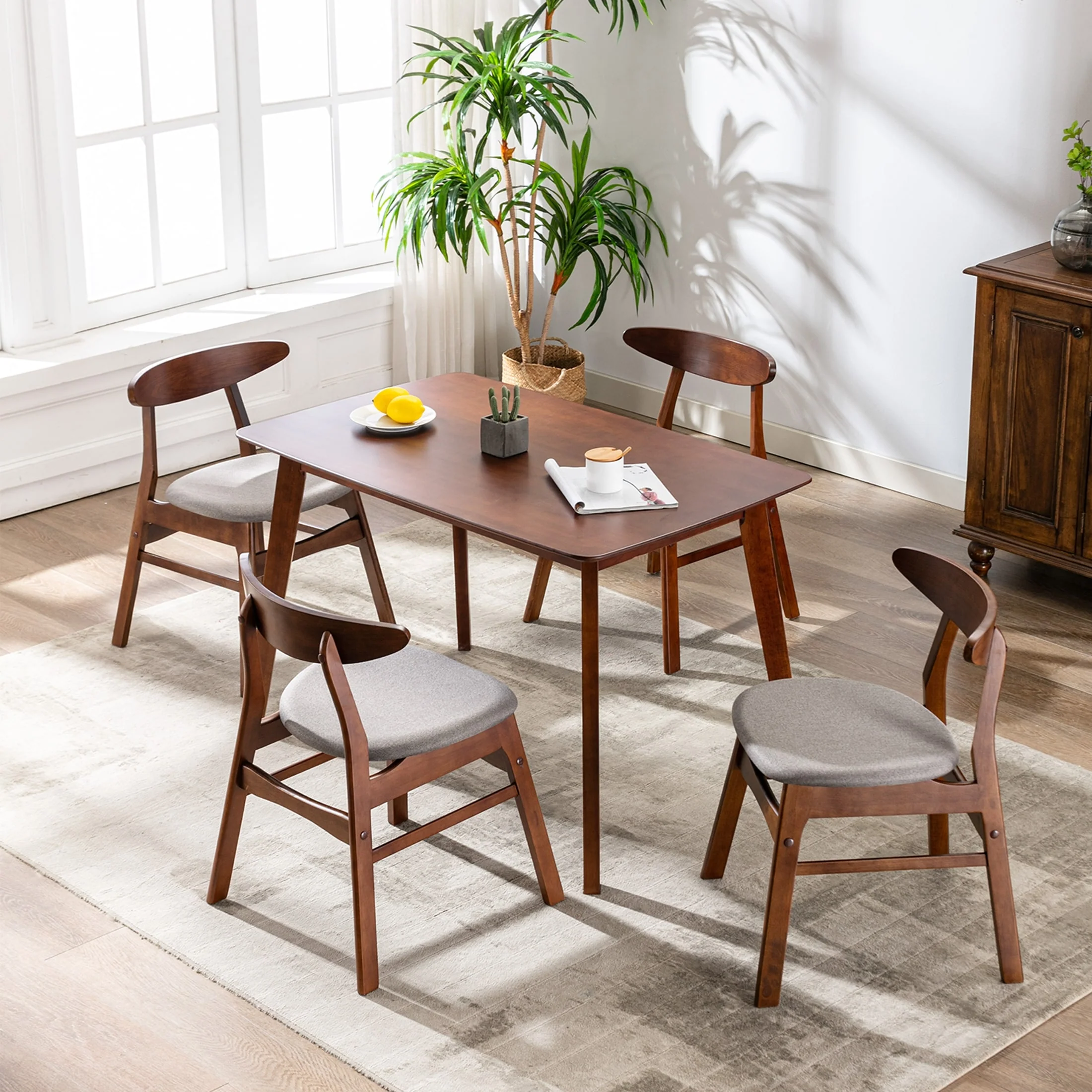 Hollencrest Mid-century Fabric Upholstered Wood Dining Chairs (Set of 4)