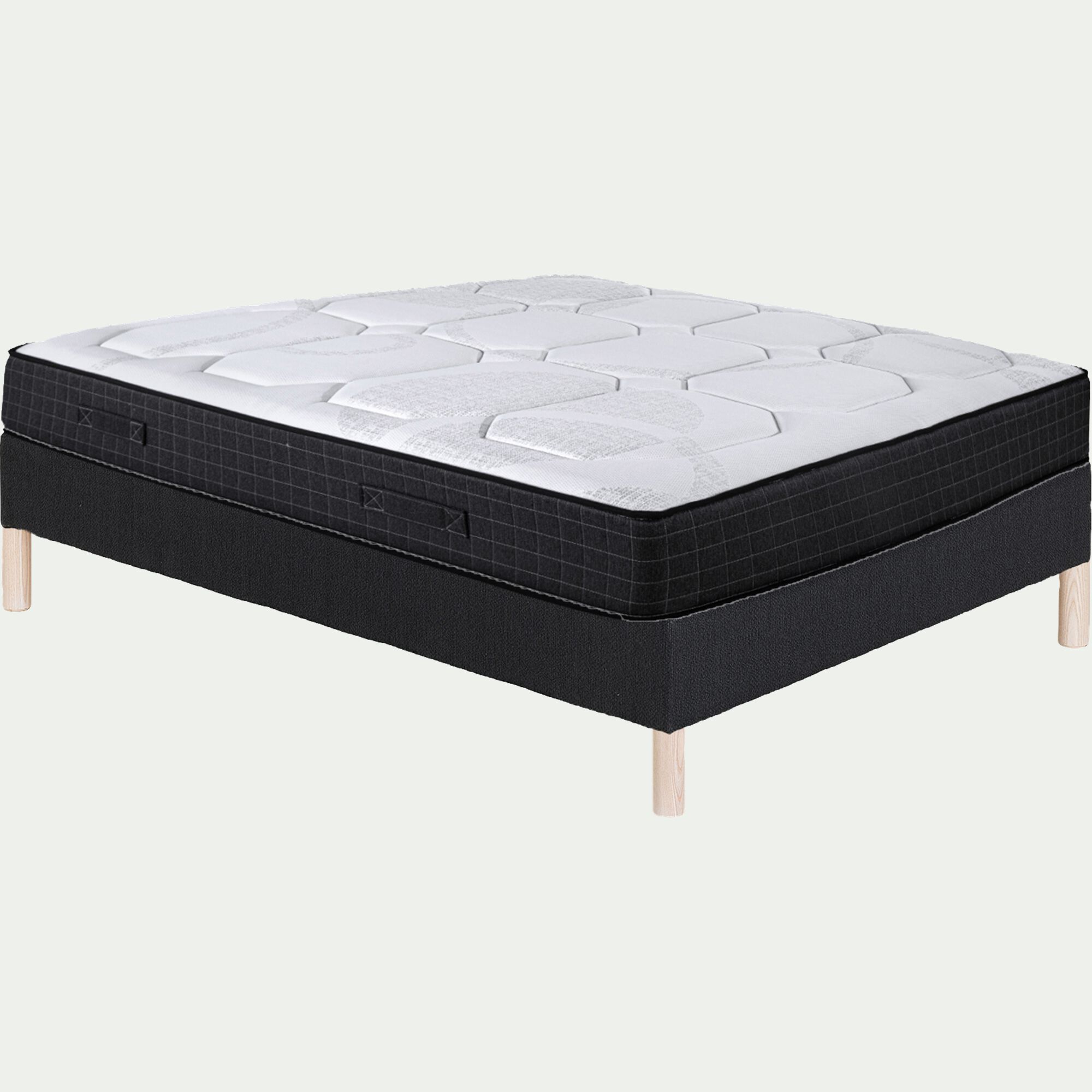 RAYOL - Ensemble matelas alinea enveloppant à ressorts ensachés et sommier tapissier ferme