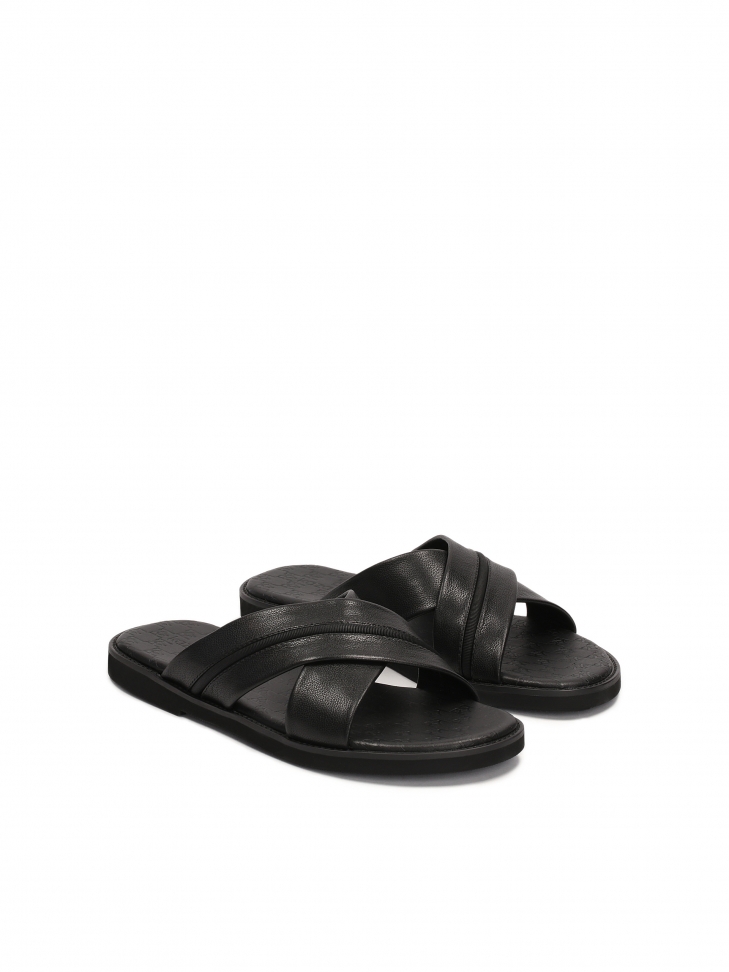 Men's leather slides with criss-cross straps