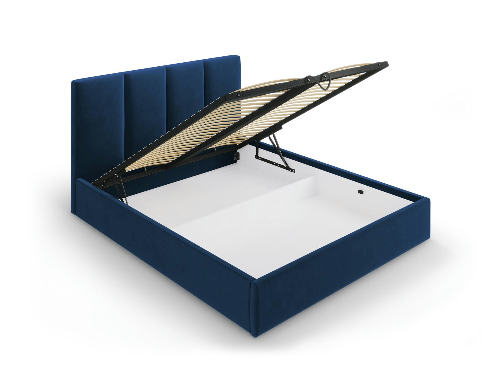 PYLA - Lit coffre avec tête de lit 140x200 cm en velours bleu roi