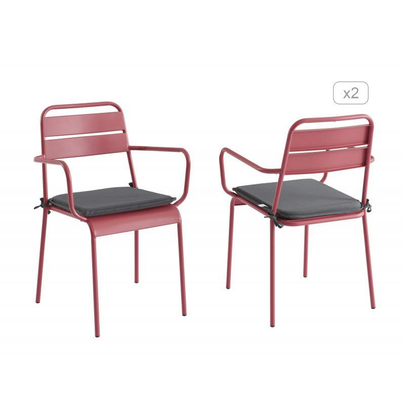 PANTONE - Lot de 2 chaises en acier rouge indien