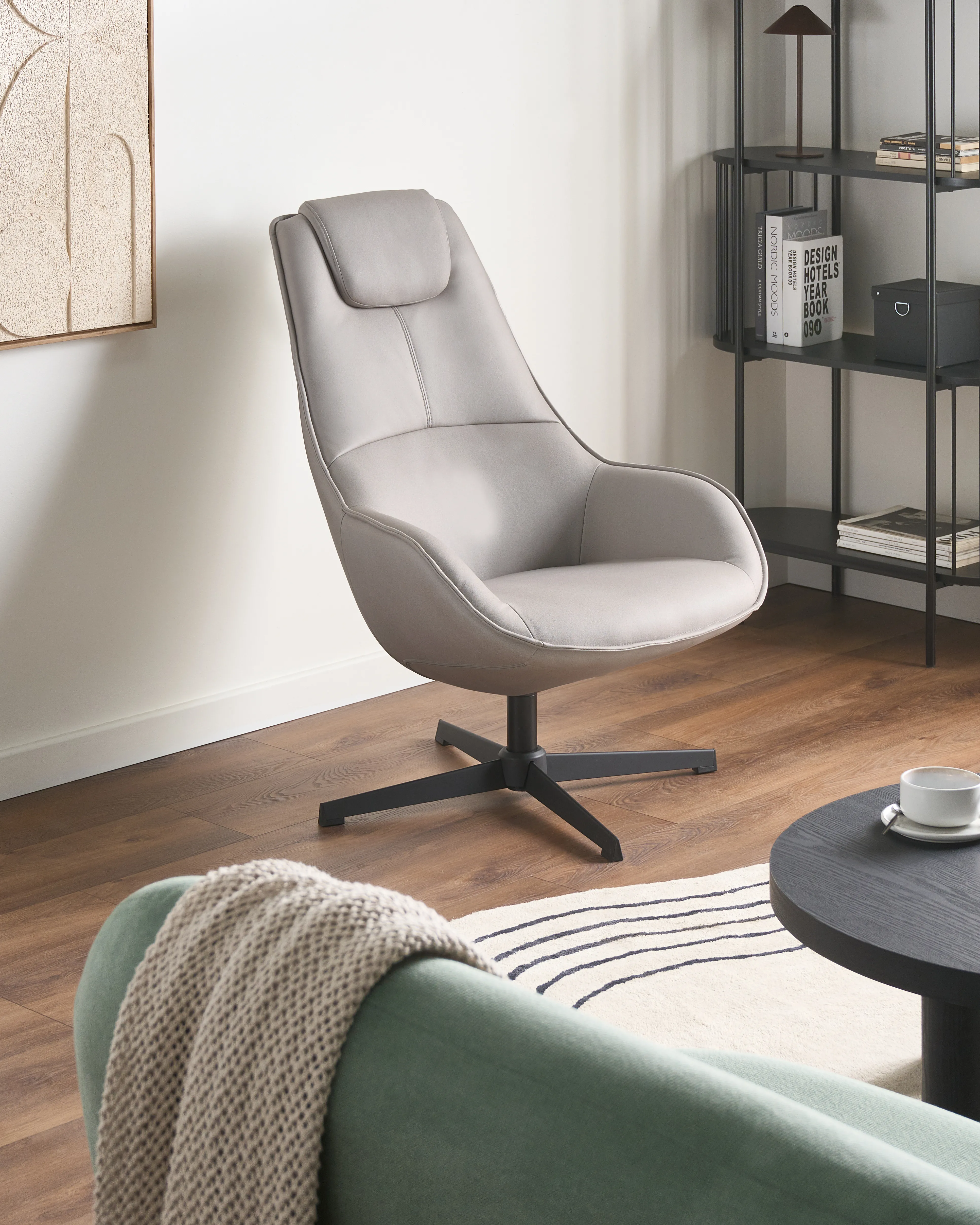 Swivel Armchair HAUGE Fabric Light Grey