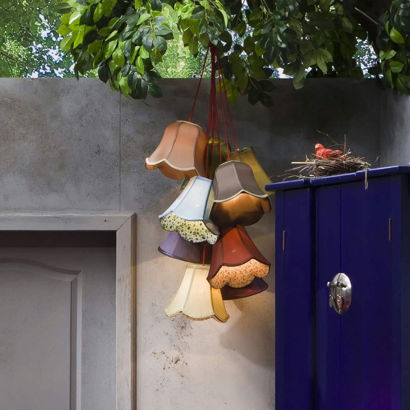 SALOON FLOWERS - Suspension bohème 9 abat-jours en tissu