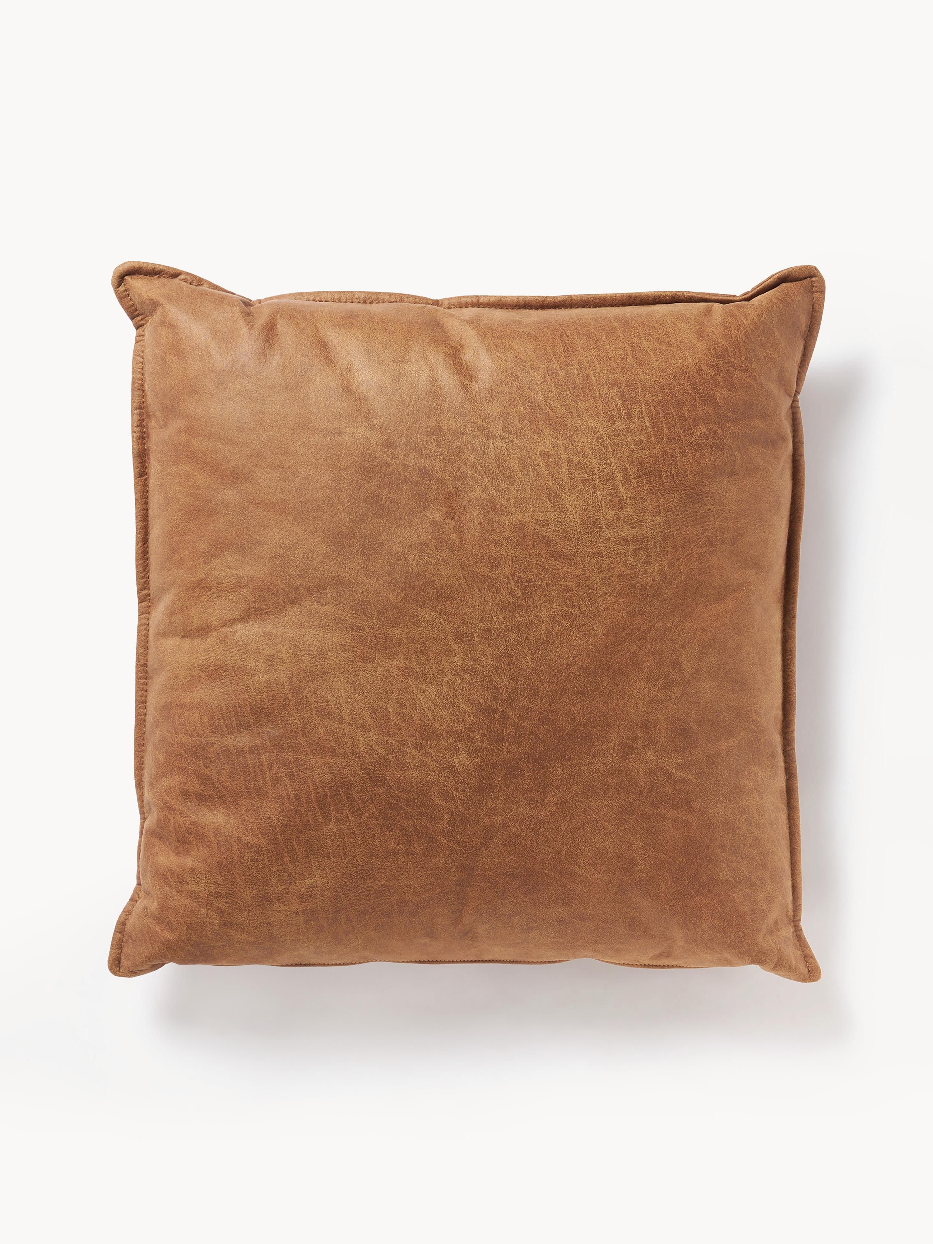 Großes Sofa-Kissen Lennon aus recyceltem Leder, 60 x 60 cm