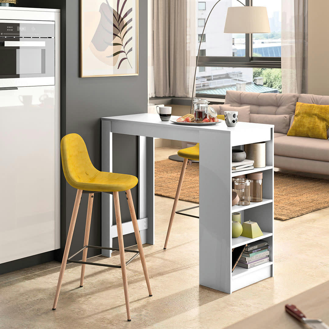 COCOON - Table bar effet bois blanc - jaune