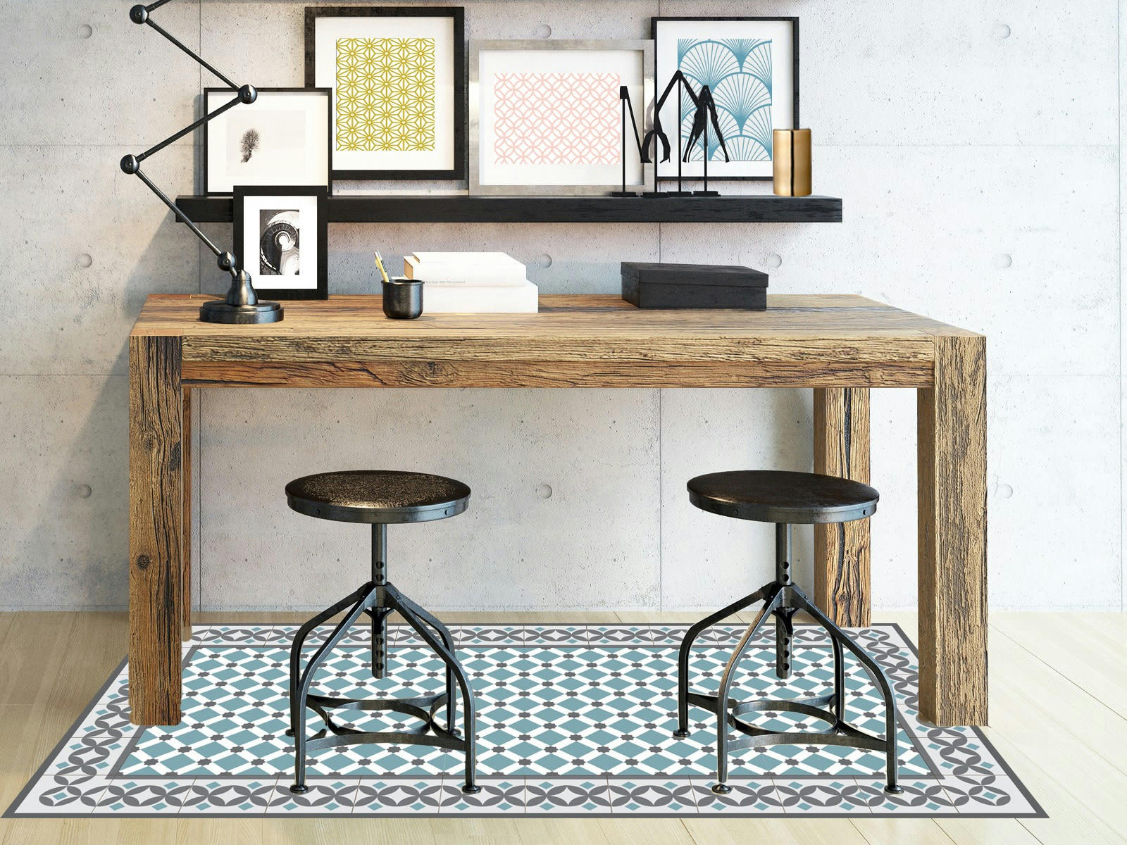 - Tapis vinyle Cordoba bleu 100x160cm