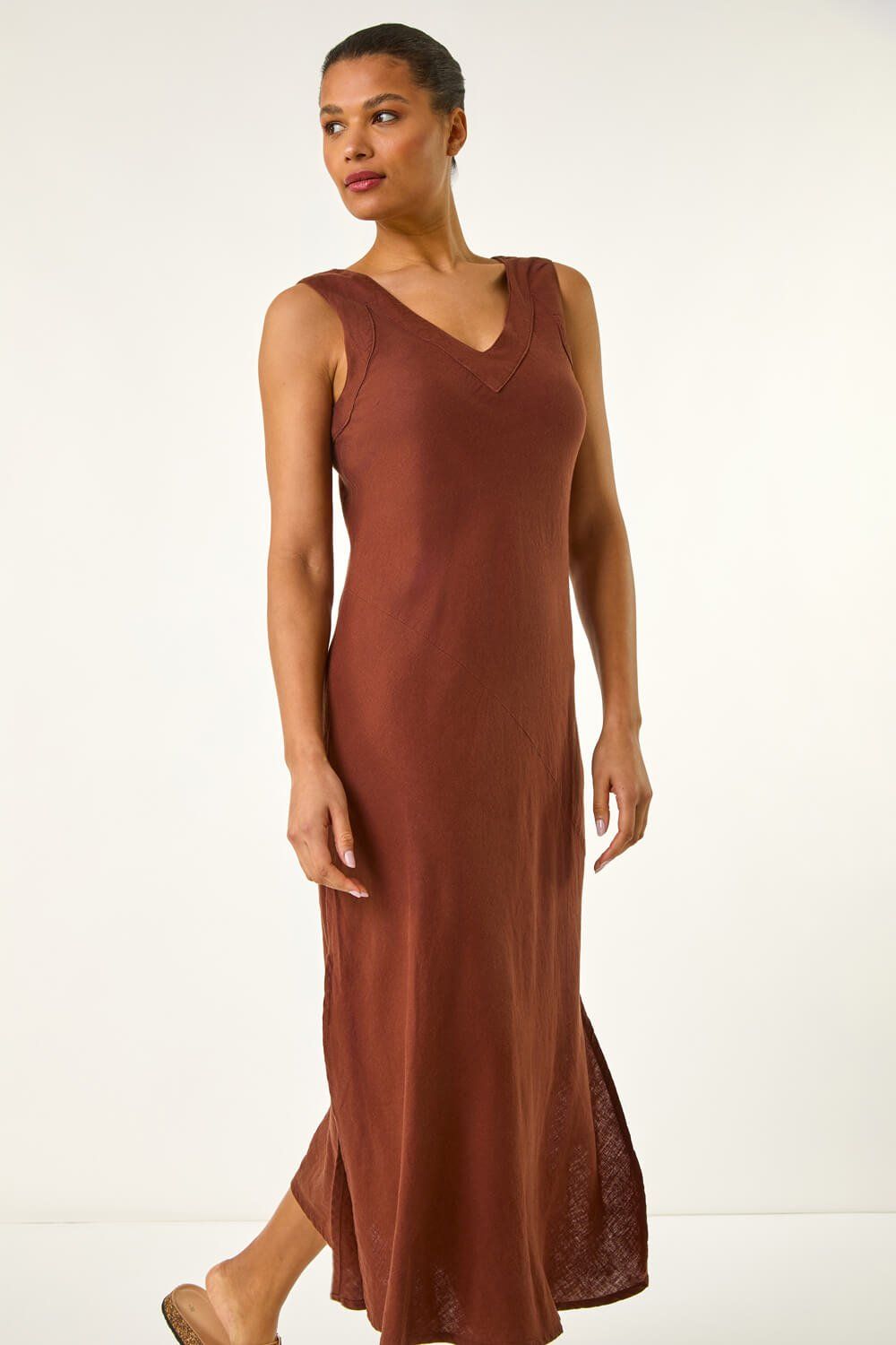 Roman Bias Linen Mix Midi Dress