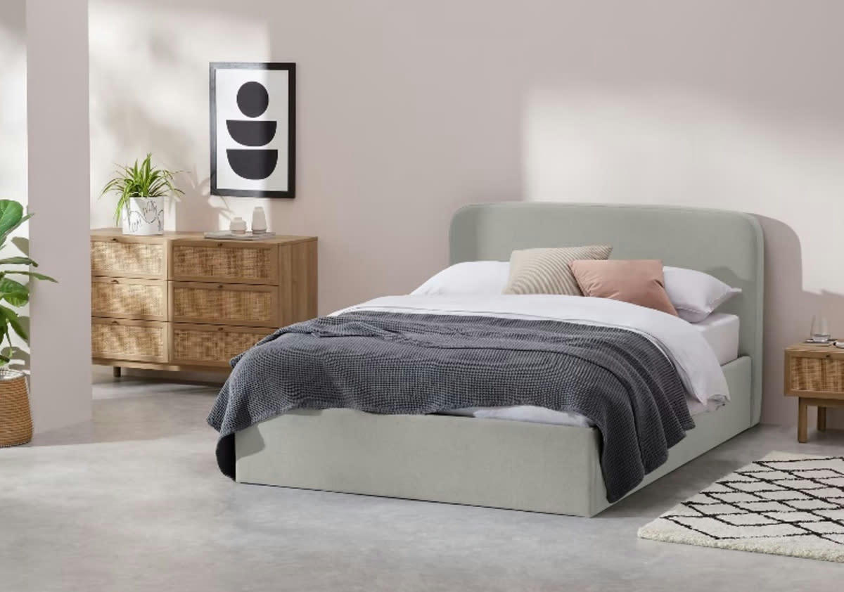 BESLEY - Lit coffre   gris     tissu 140x200