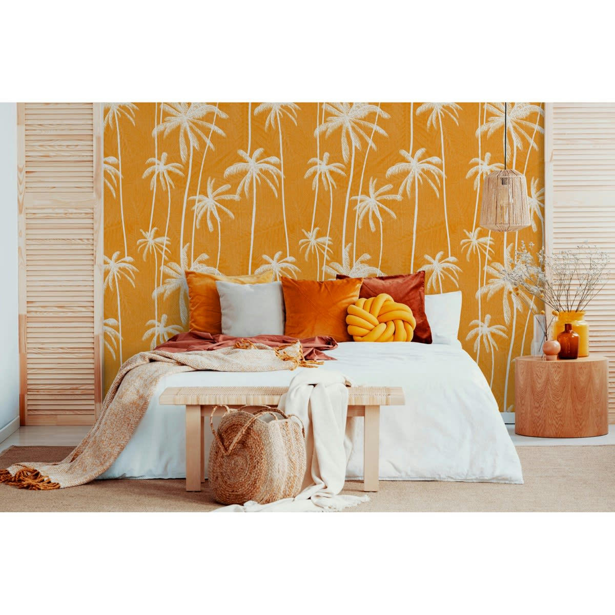 PALM JEANS - Papier peint panoramique motif imprimé Jaune safran 192x280cm