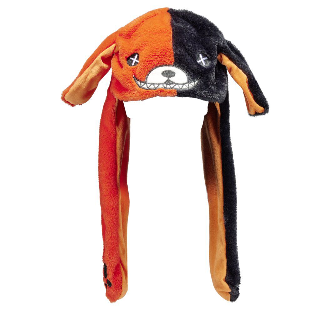 Bonnet enfant Halloween ourson oreilles mouvantes polyester noir et orange