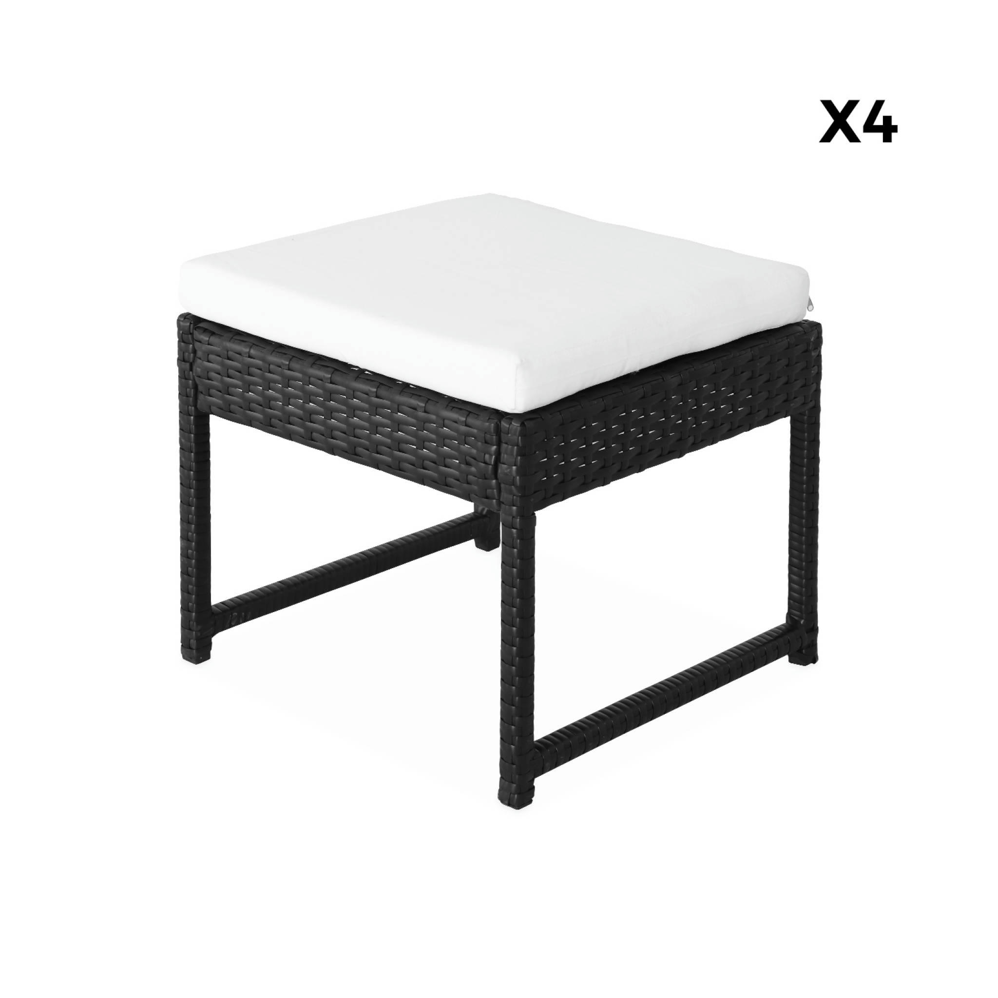 POUFS POUR TABLE DE JARDIN - Lot de 4 poufs noir et écru avec coussin