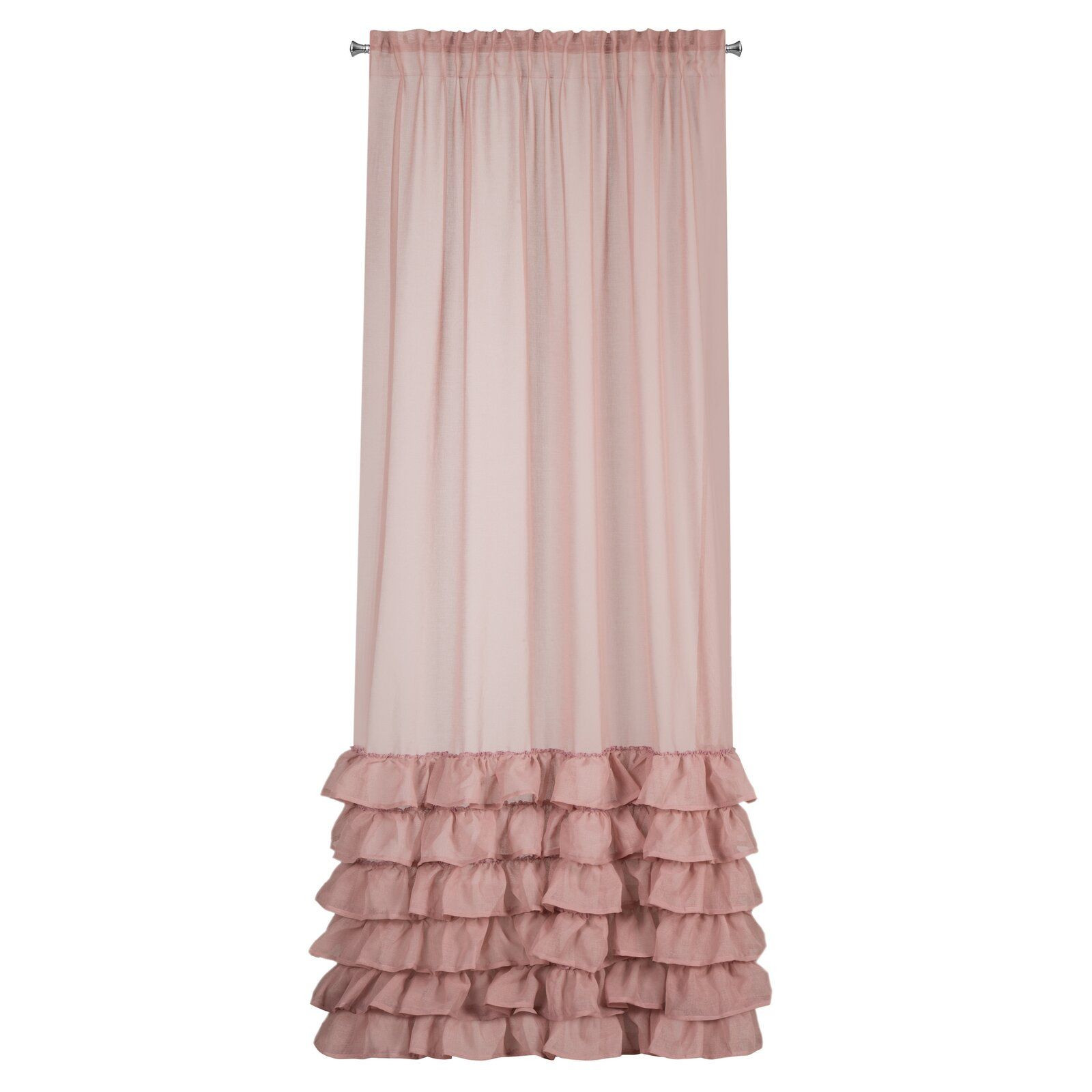 Firana Dolly 140X250 cm różowa pudrowa na taśmie z falbanami