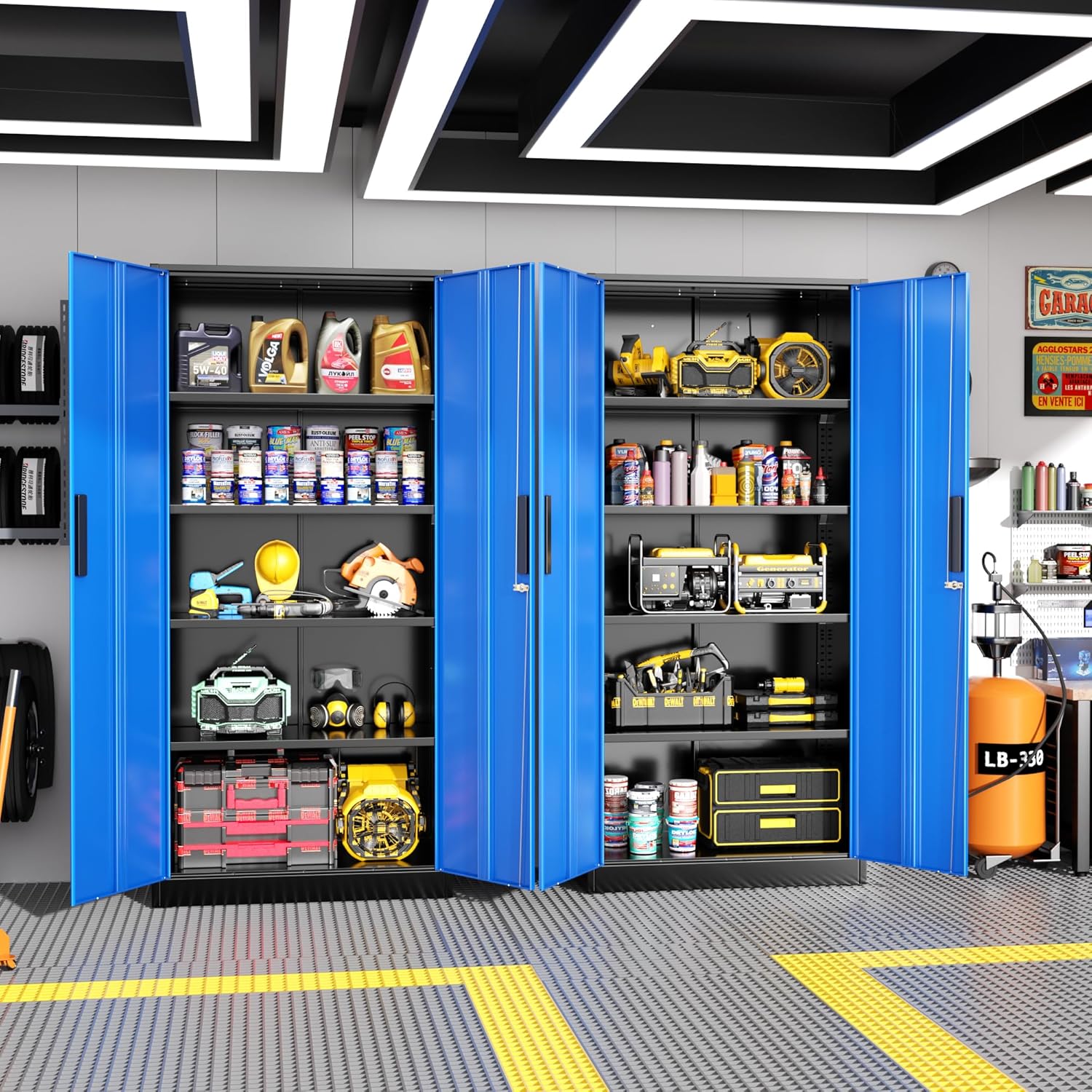 Greenvelly Metal Garage Storage Cabinet, 72 Tall Steel Storage Cabinets with 2 Doors and 4 Adjustable Shelves, Metal Tool Cabinets, Locking File Cabinet for Home Office, Garage, School (Black Blue)