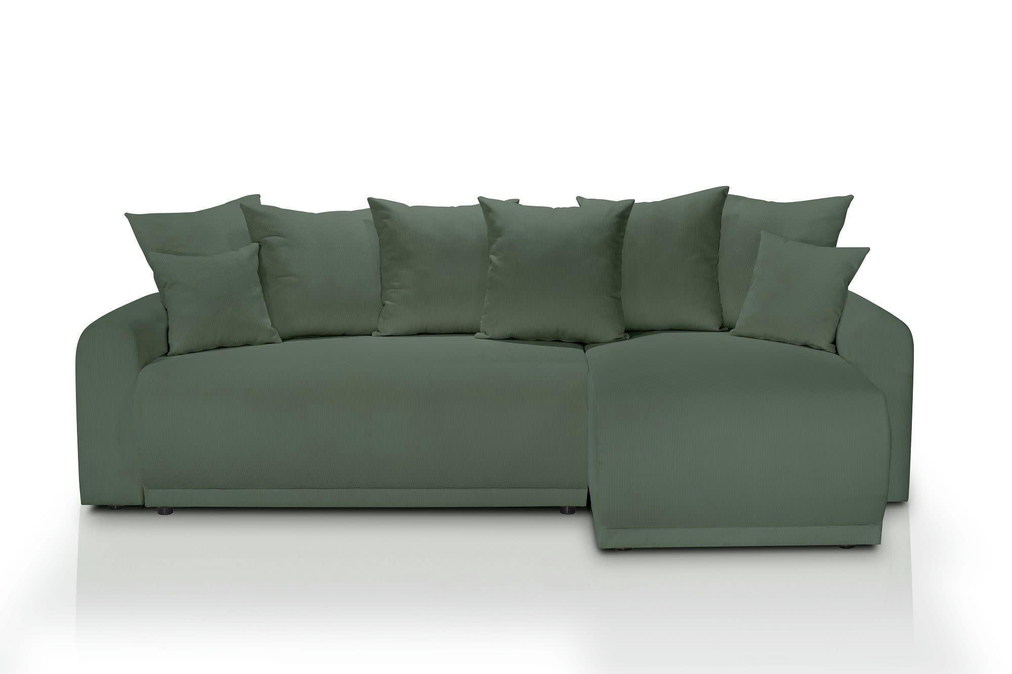 ANGE - Canapé angle convertible 3 places  en velours côtelé vert forêt