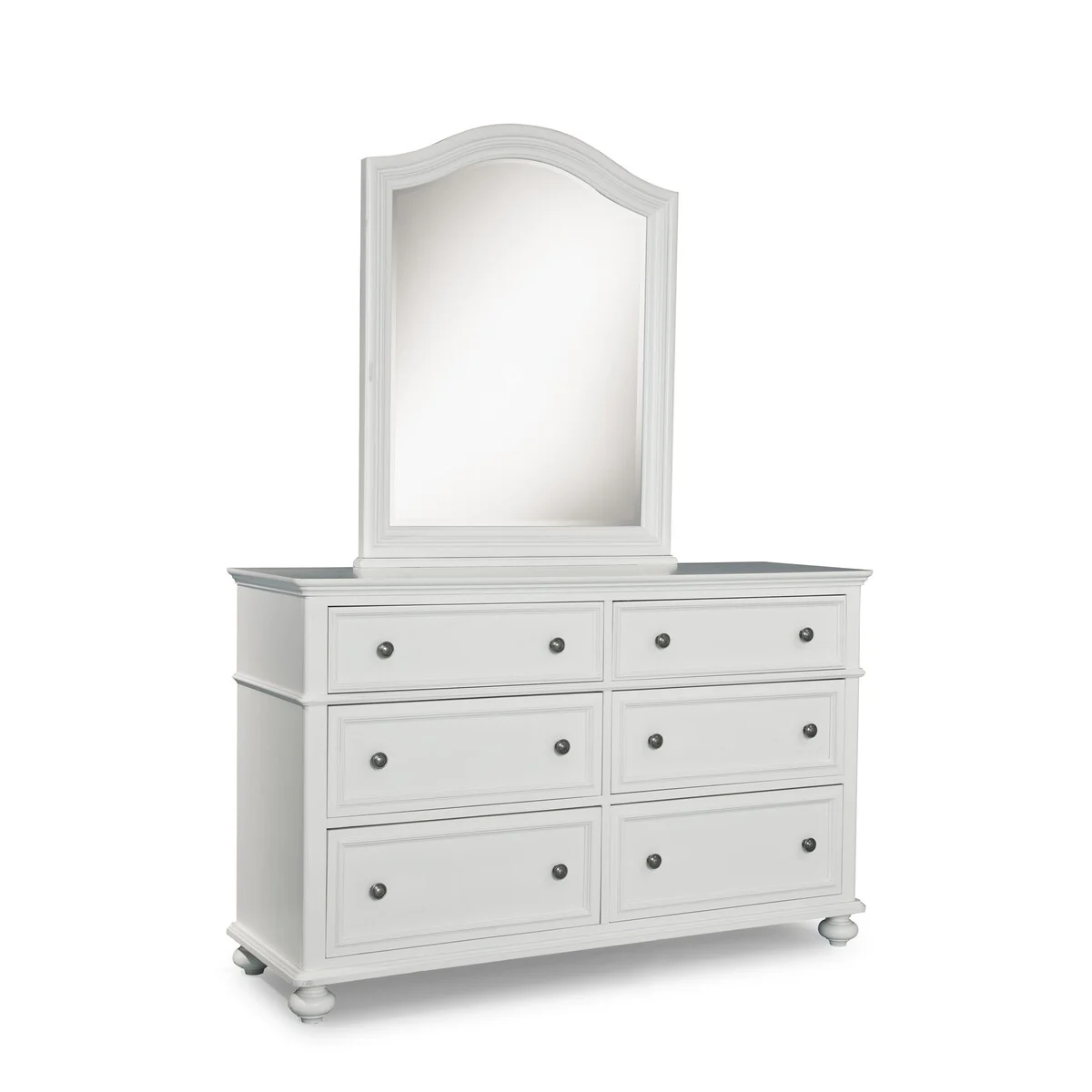 Madison White 6 Drawer Dresser with Nickel Knobs