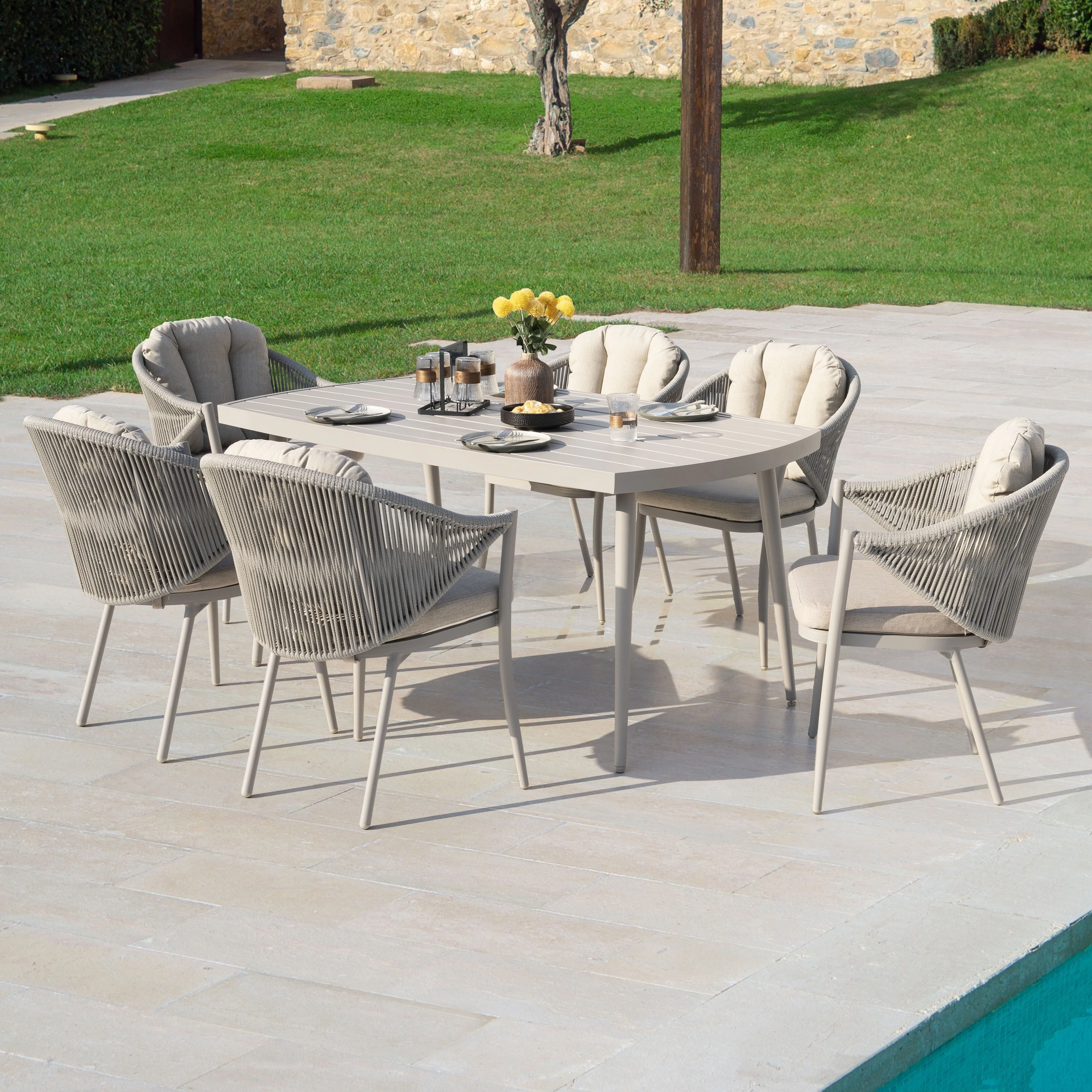 Outdoor Patio 7-Piece Dining Set with Seat and Cushions