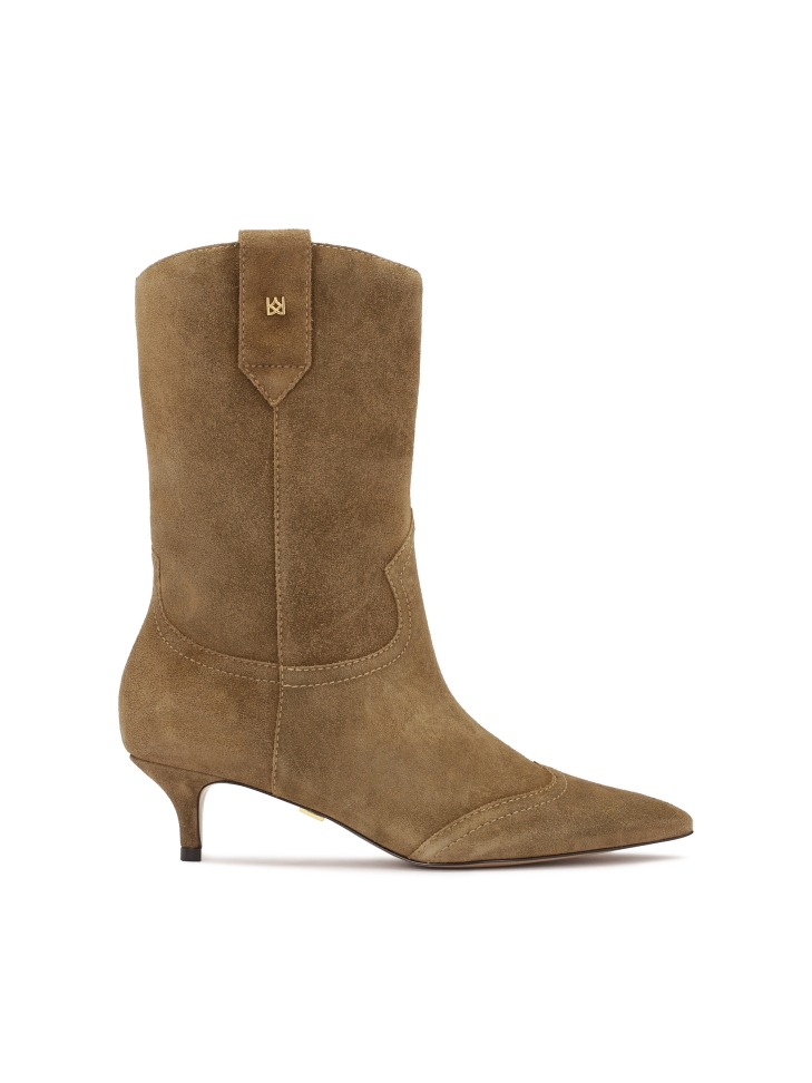 Brown suede leather boots with low heel
