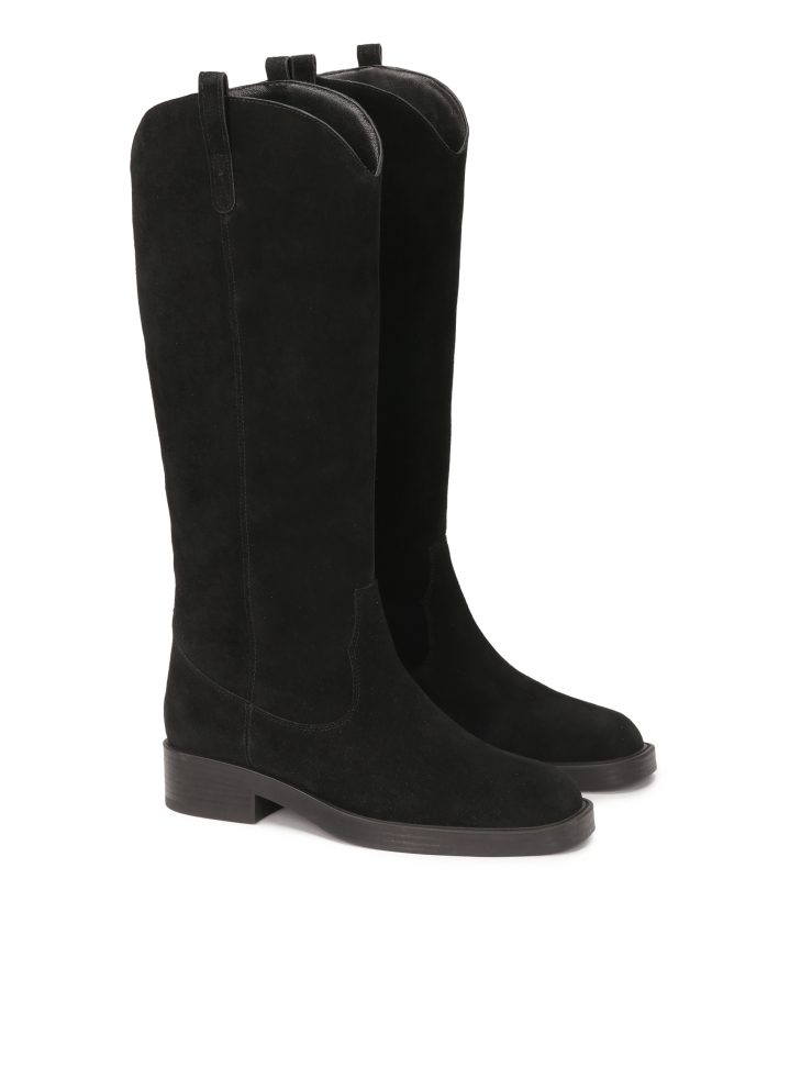Black suede flat sole boots