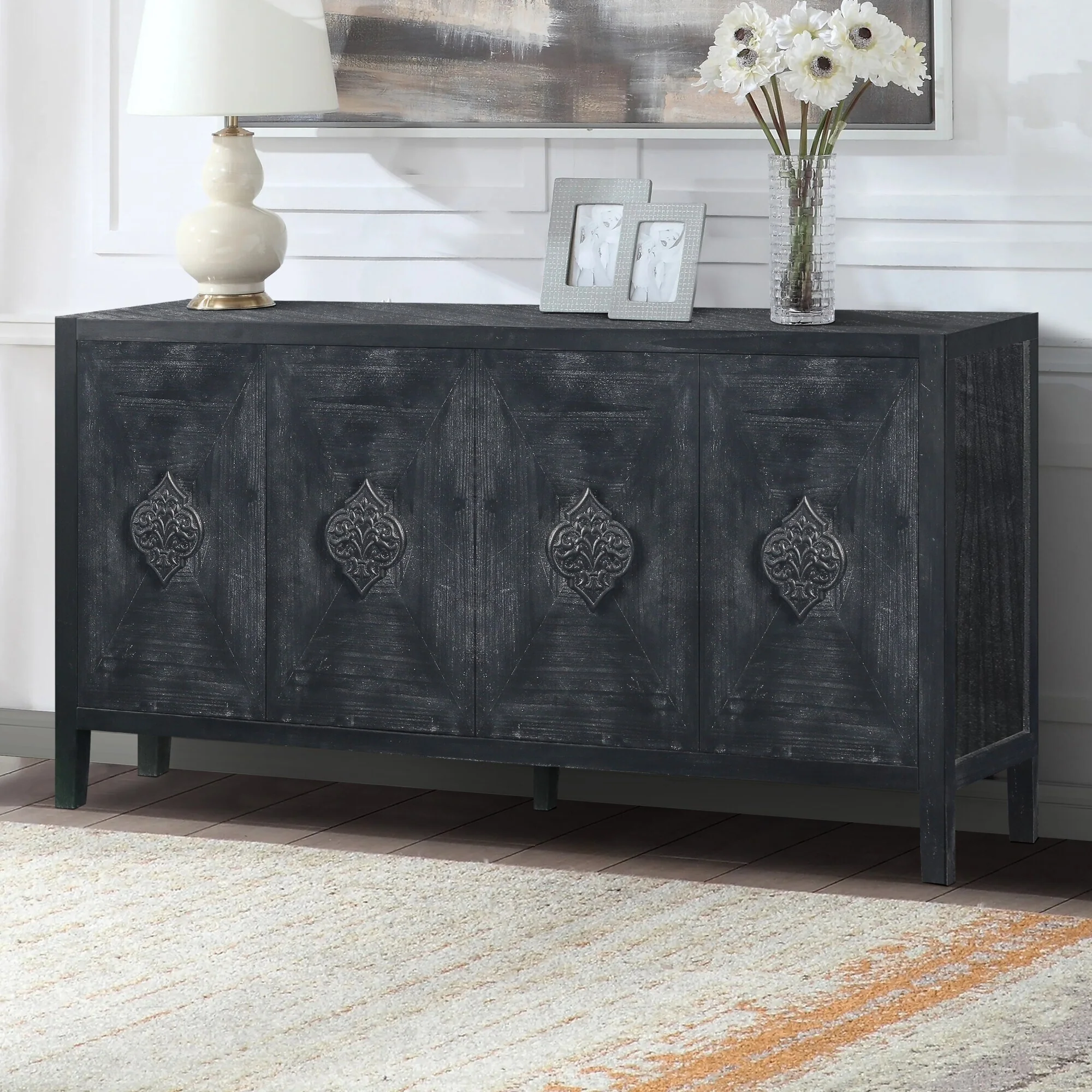 Vintage four door large storage space detail textured dining cabinet