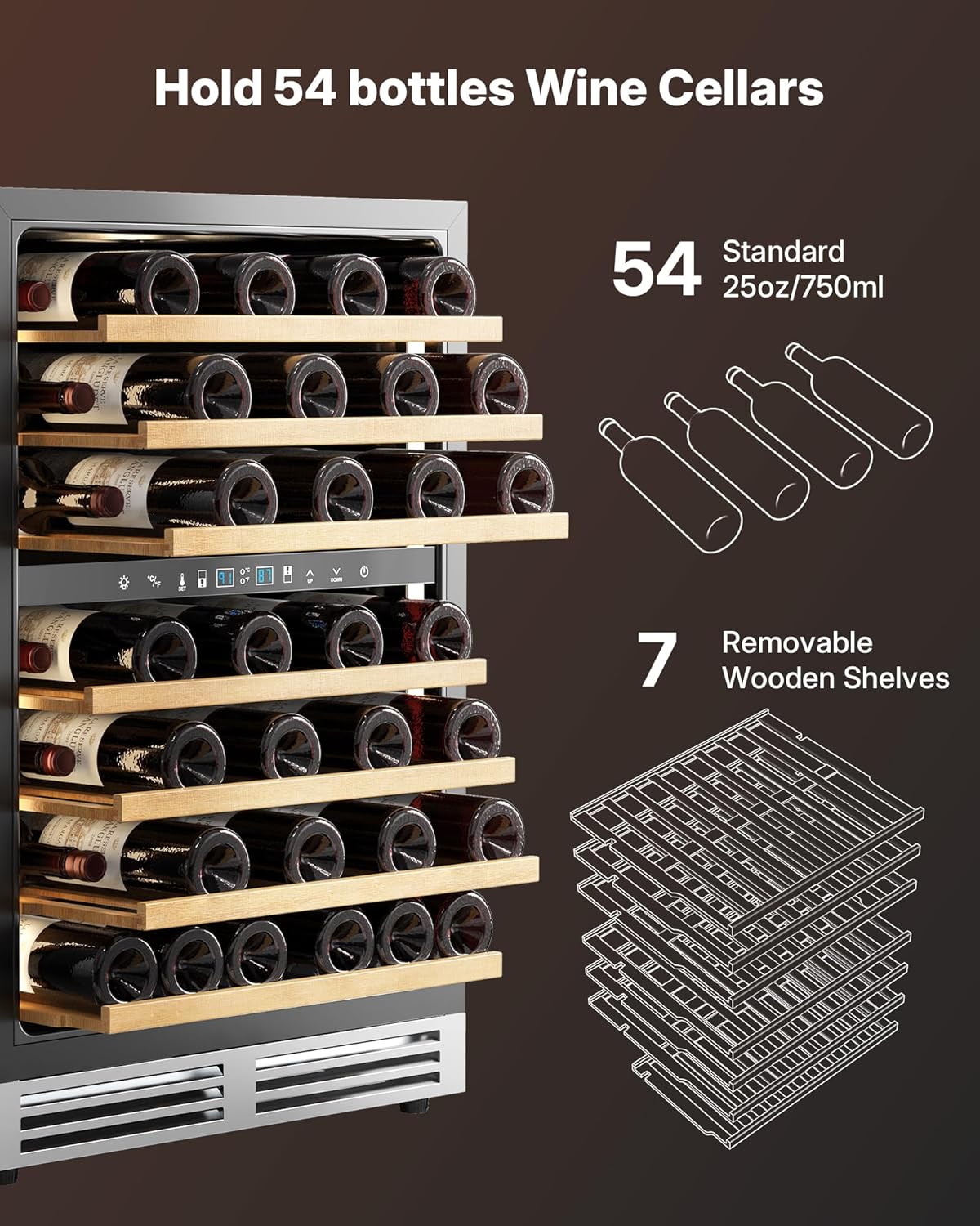 Upstreman 24 Inch Wine Fridge, 54 Bottles Dual Zone Wine Cooler Under Counter, Built-in or Freestanding Wine Fridge with Stainless Steel Glass Door for Home, Bar, or Kitchen