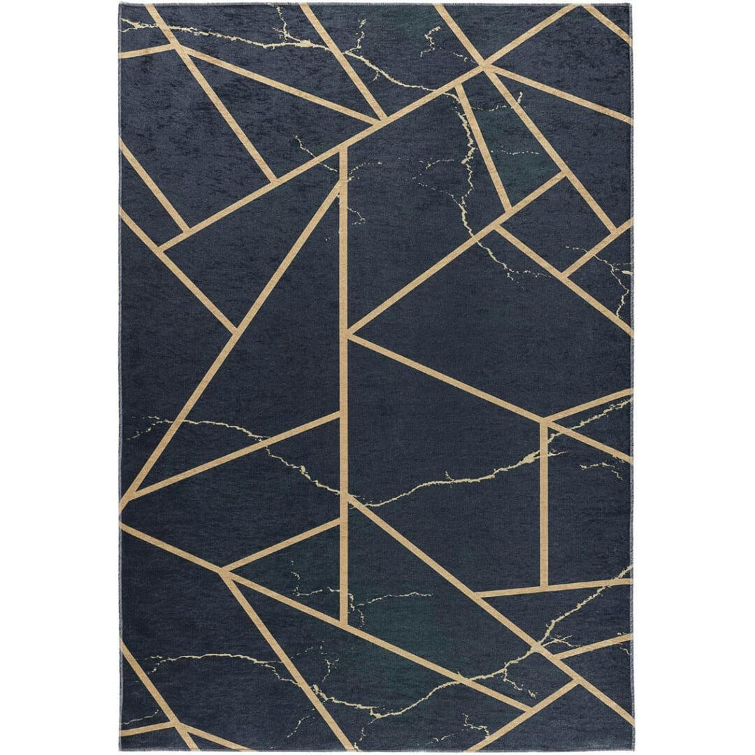 MALINES - Tapis géométrique scandinave en polyester noir 80x150