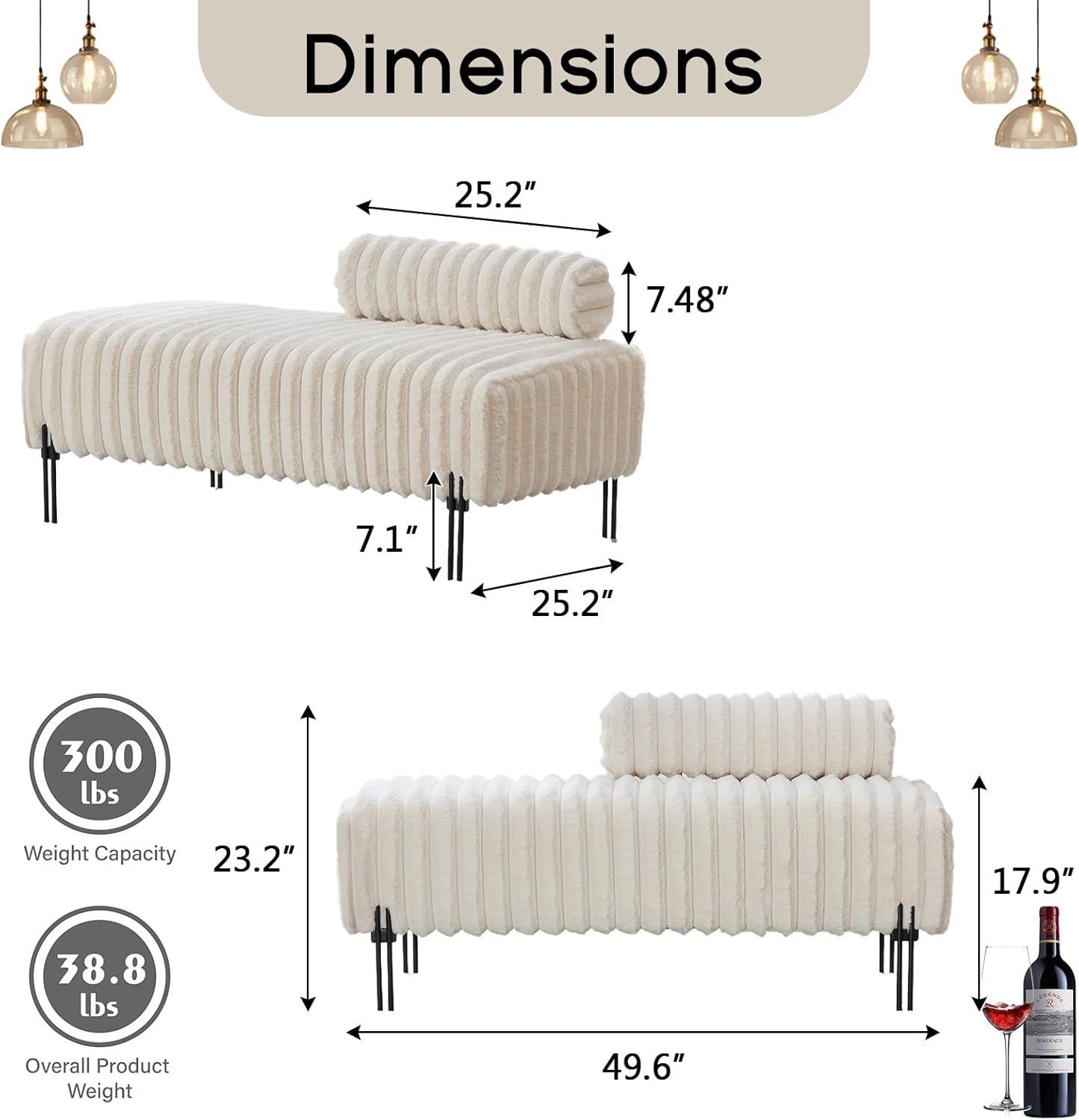 NIOIIKIT 49.6 Modern Loveseat Sofa Couch, Upholstered Accent Sofa with Golden Legs and Adjustable Backrest, Small Faux Fur Couches for Bedroom, Living Room, Compact Small Space (Beige)