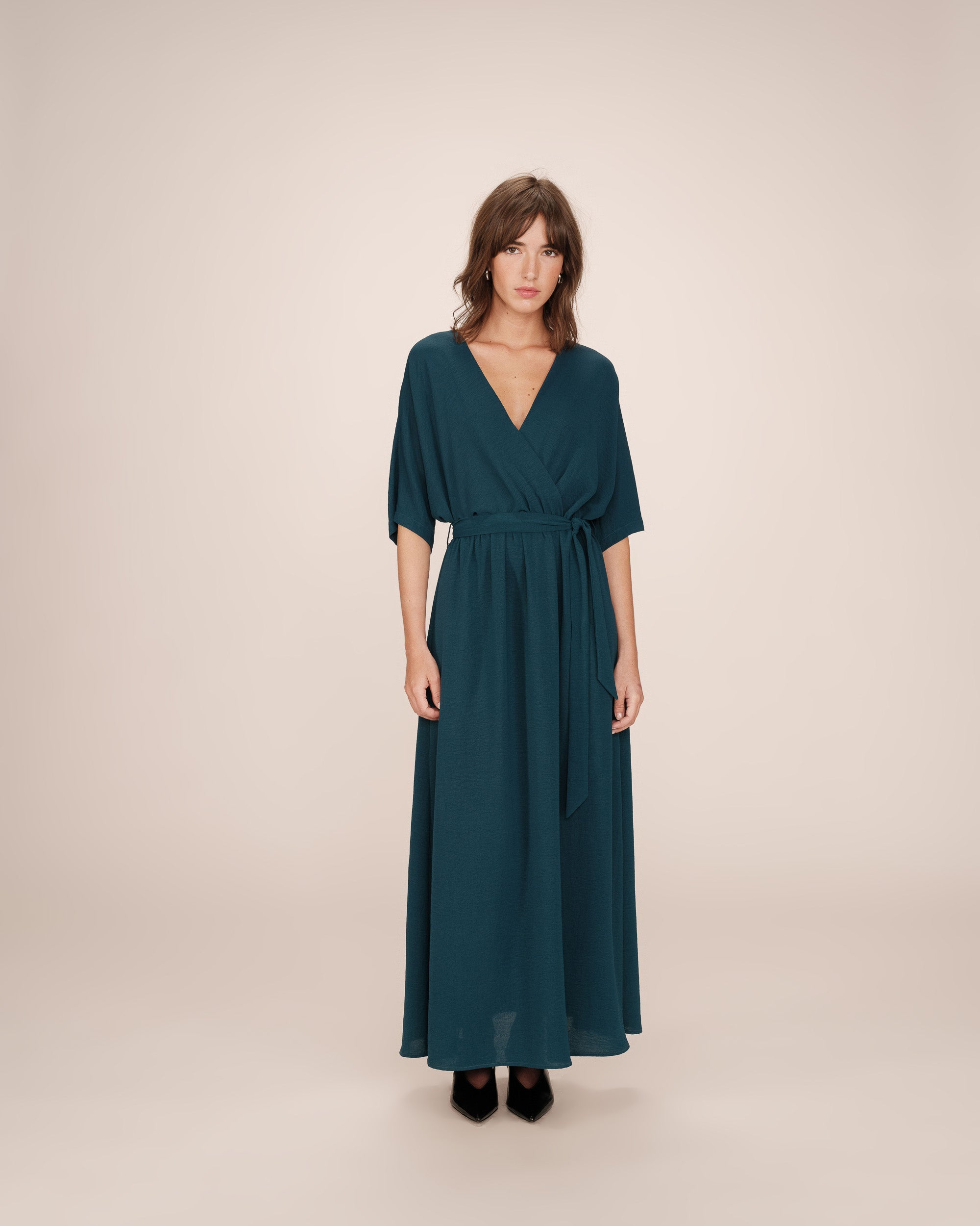 Robe longue portefeuille emeraude Maud