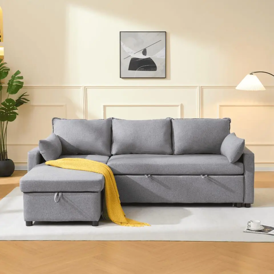 Calicosy - LOUISON 3-zits slaapbank - Grijs - 219x147x84 cm