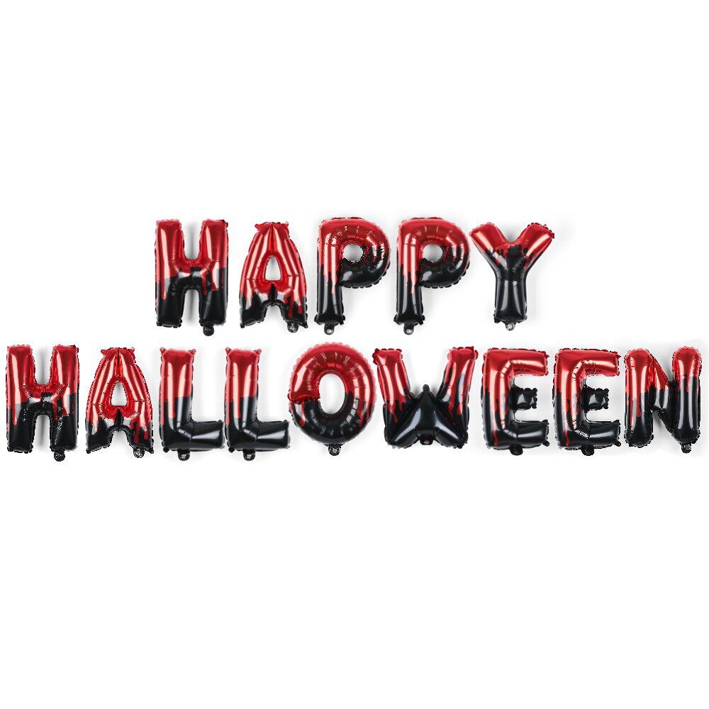 Guirlande ballons alu lettres Happy Halloween noirs et rouges L165xH23cm