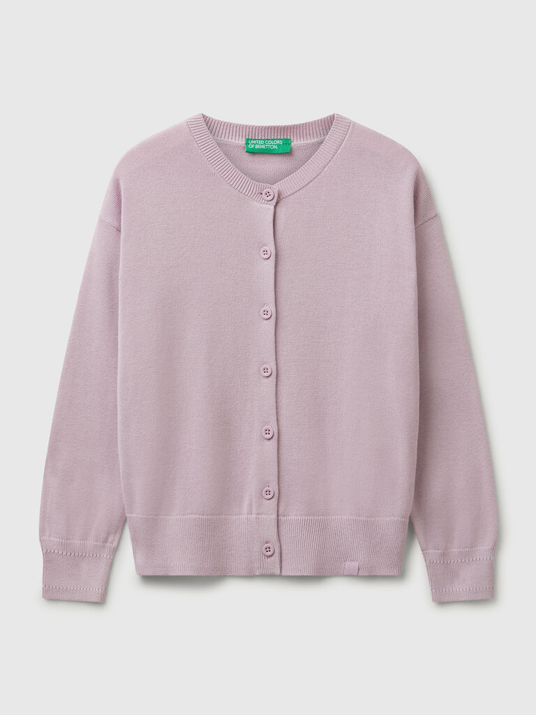 Pure cotton crew neck cardigan