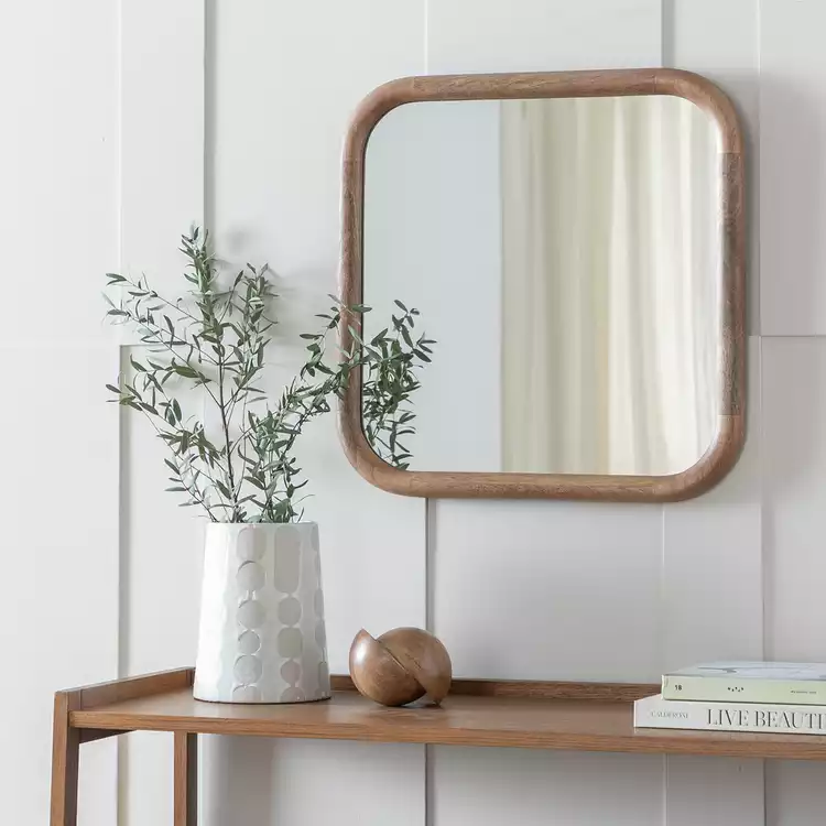 Habitat Brown Chunky Mango Wood Wall Mirror- 50x50cm