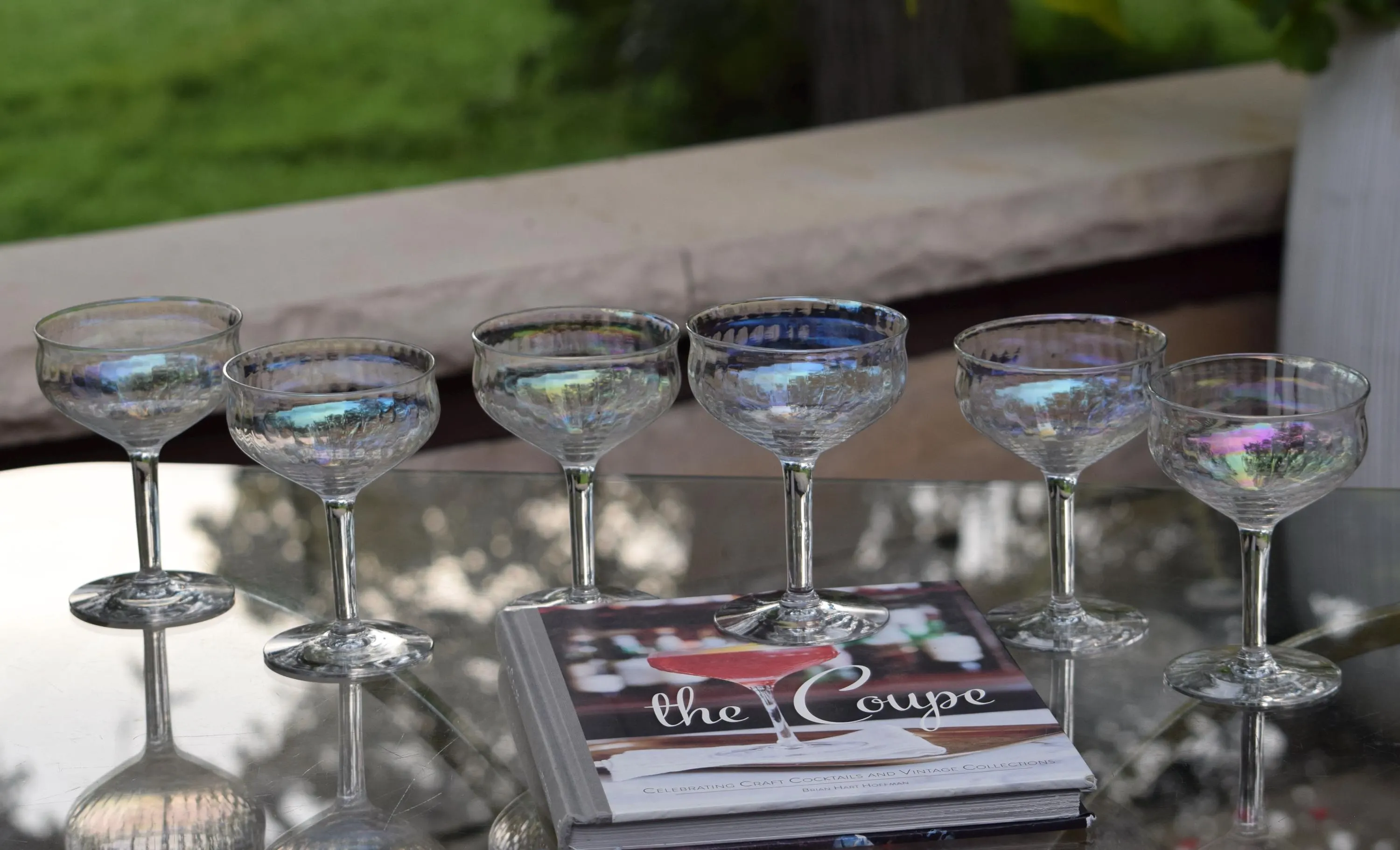 6 Vintage Iridescent Cocktail Glasses, 1950's, Vintage Iridescent Champagne Coupes, Unique Shaped Cocktail Glasses, Mixologists Glasses