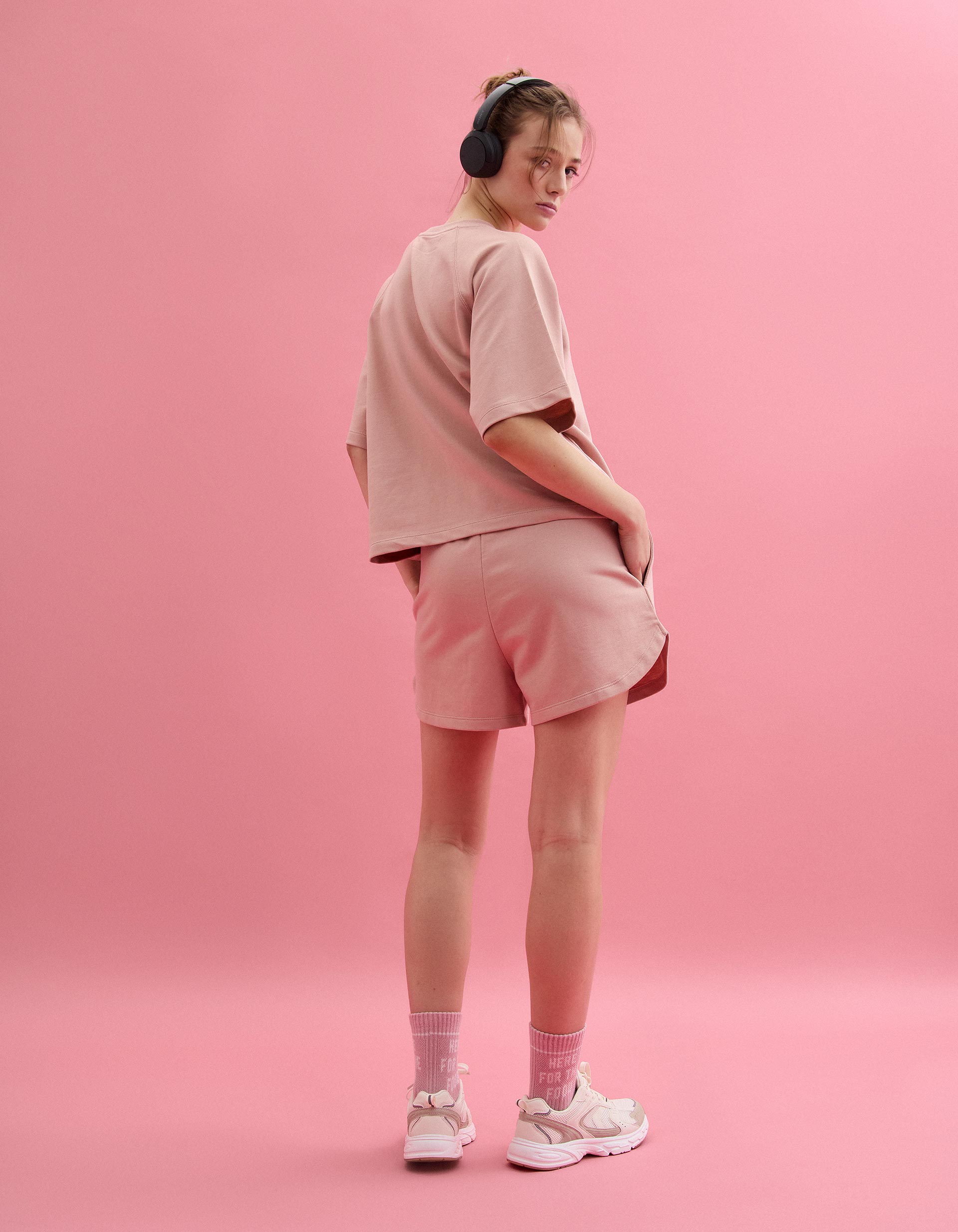 Calções Fleece, Mulher, Rosa Claro