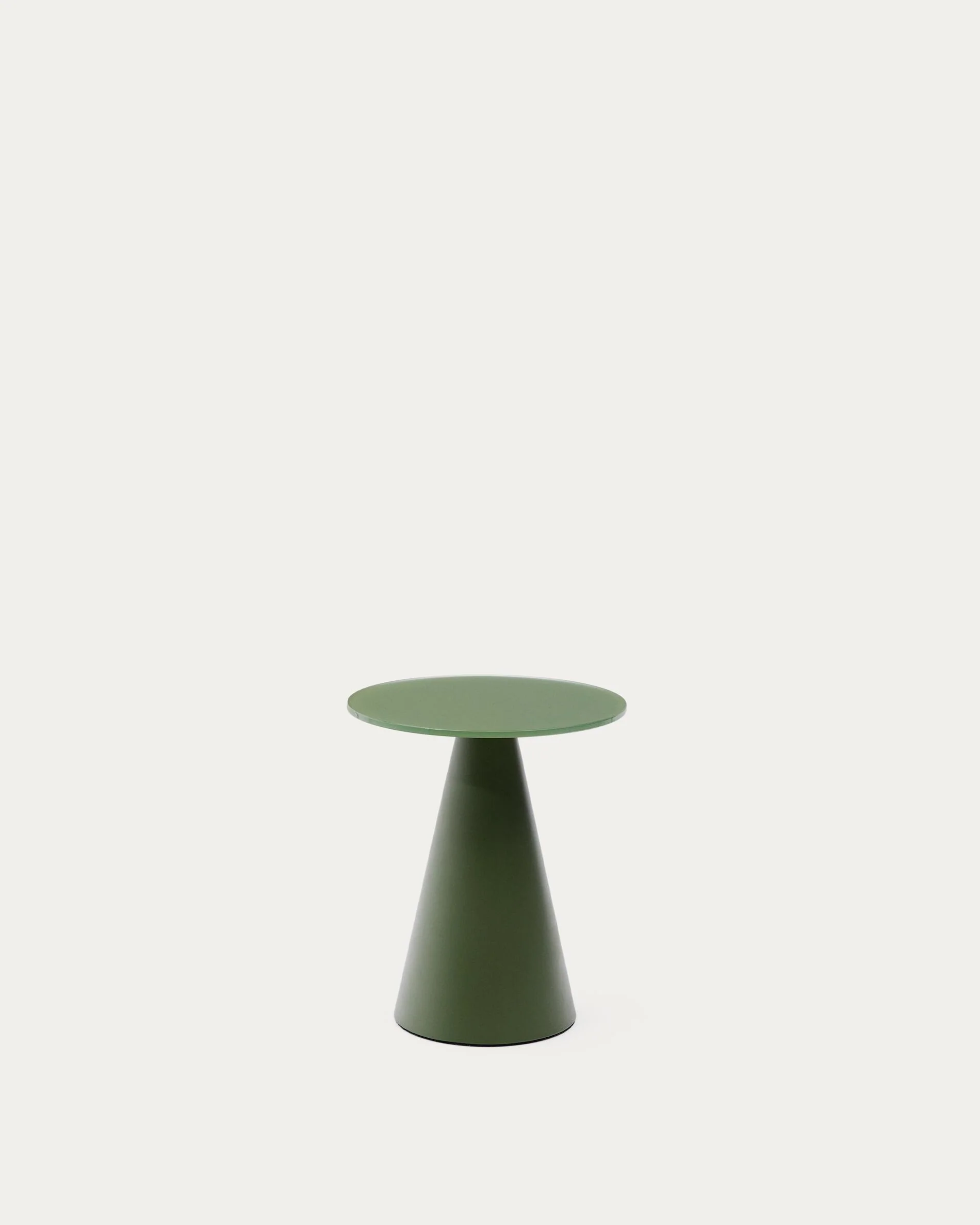 Wilshire side table with frosted tempered glass and matt green painted steel finish Ø35cm