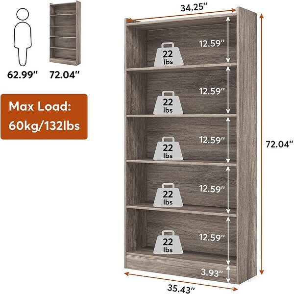6-Tier Wood Bookcase, 72" Large Tall Bookshelf with Storage Shelves