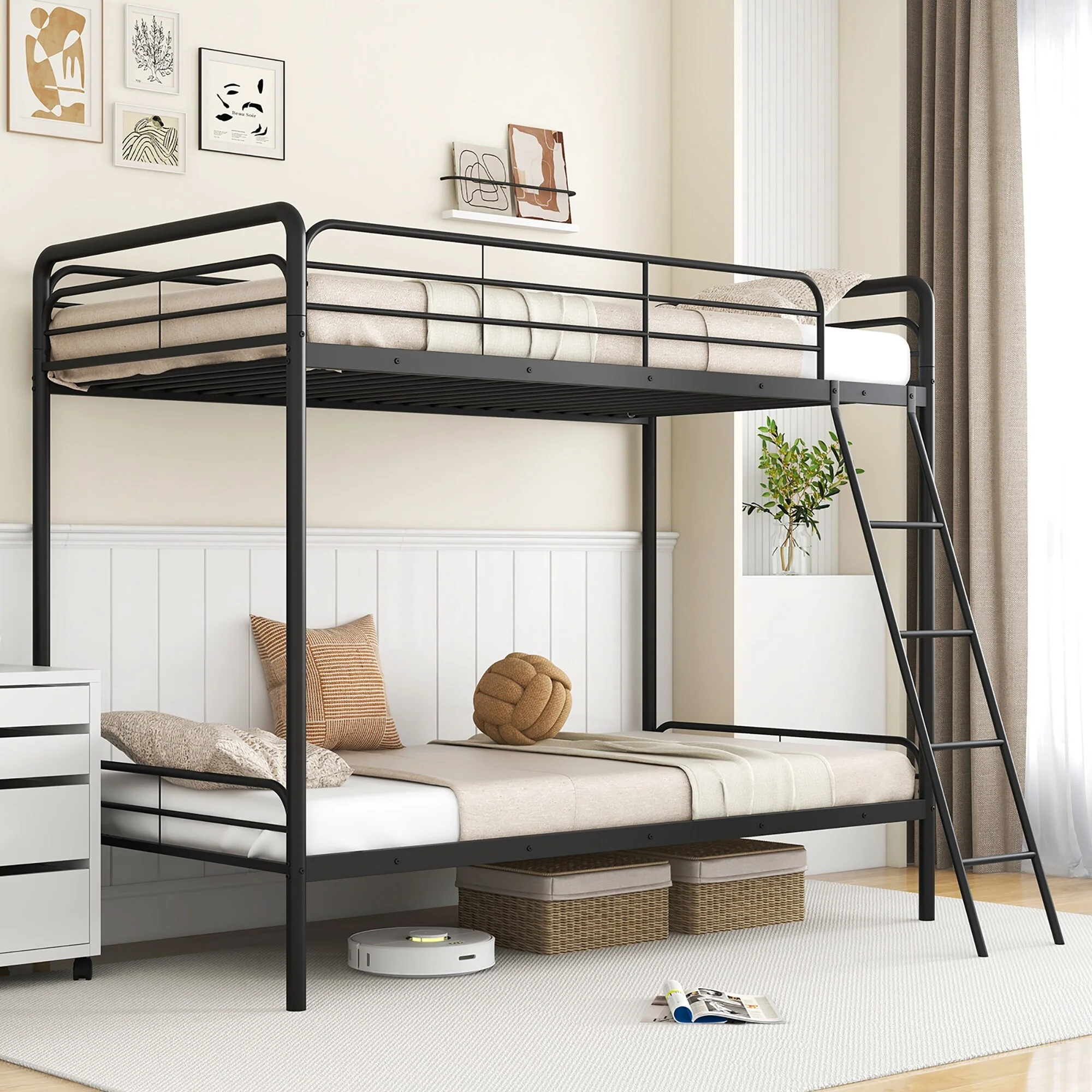 Gymax Twin Over Twin Bunk Bed Heavy Duty Metal Bunk Bed w/ Ladder