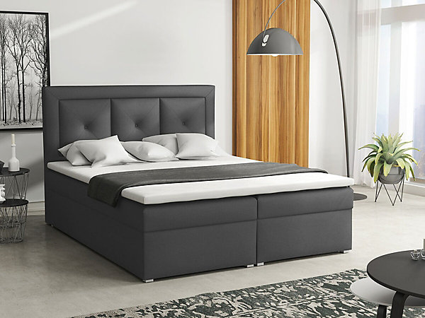 Lit continental Pomona 113, Double, Gris, Tissu, Disponible