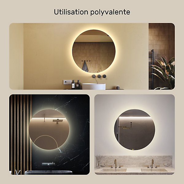 Miroir avec LED Illumination Salle de Bain80x80 cmMiroir Mural Avec éclairageBlanc Neutre 4500K