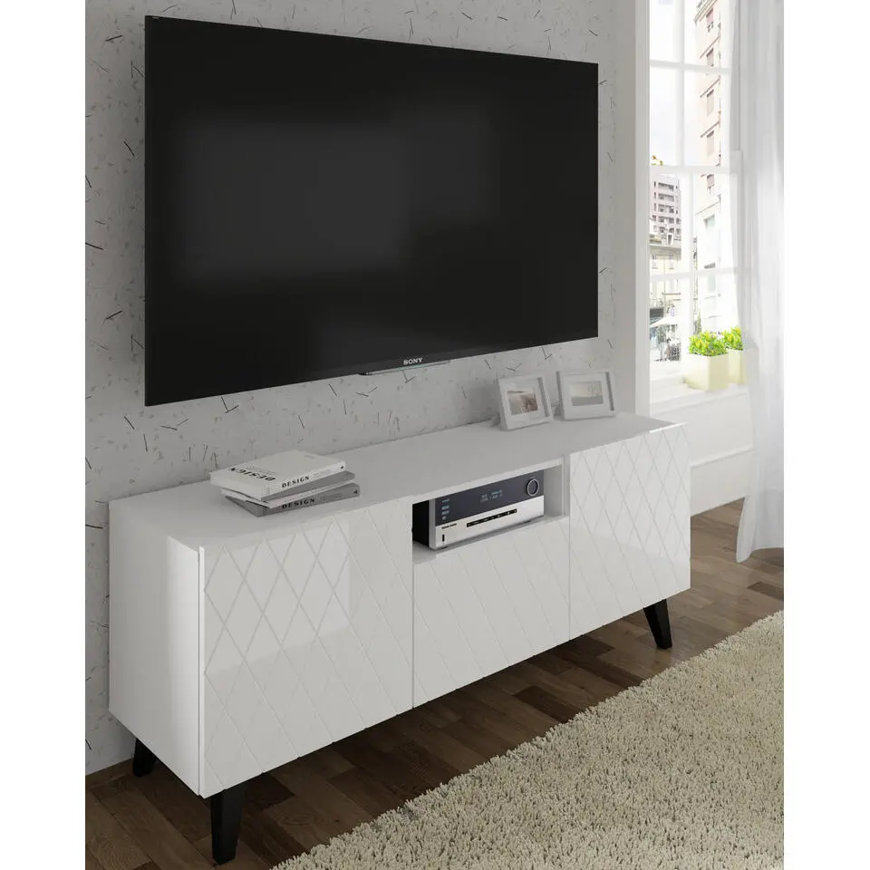 RTV-kast DIUNA 145 cm 2D1K wit hoogglans (fronten)